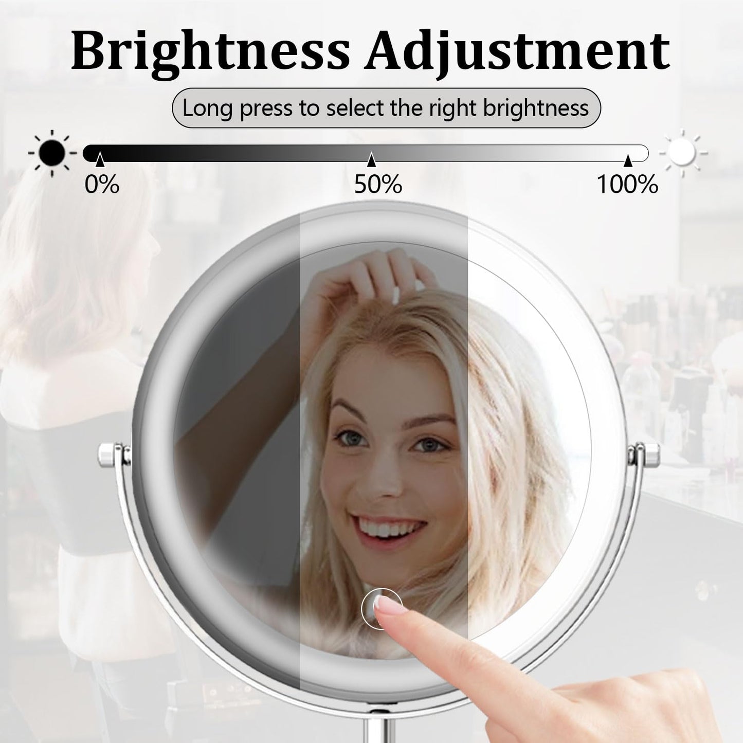 9in Vanity Mirror with Lights, Rechargeable 5000mAh Lighted Makeup Mirror, 1X/20X Double Sided Magnifying Mirror, 360° Rotate, 3 Color Lights, Brightness Adjustable with 60 LEDs,Up to 3800lux, Silvery