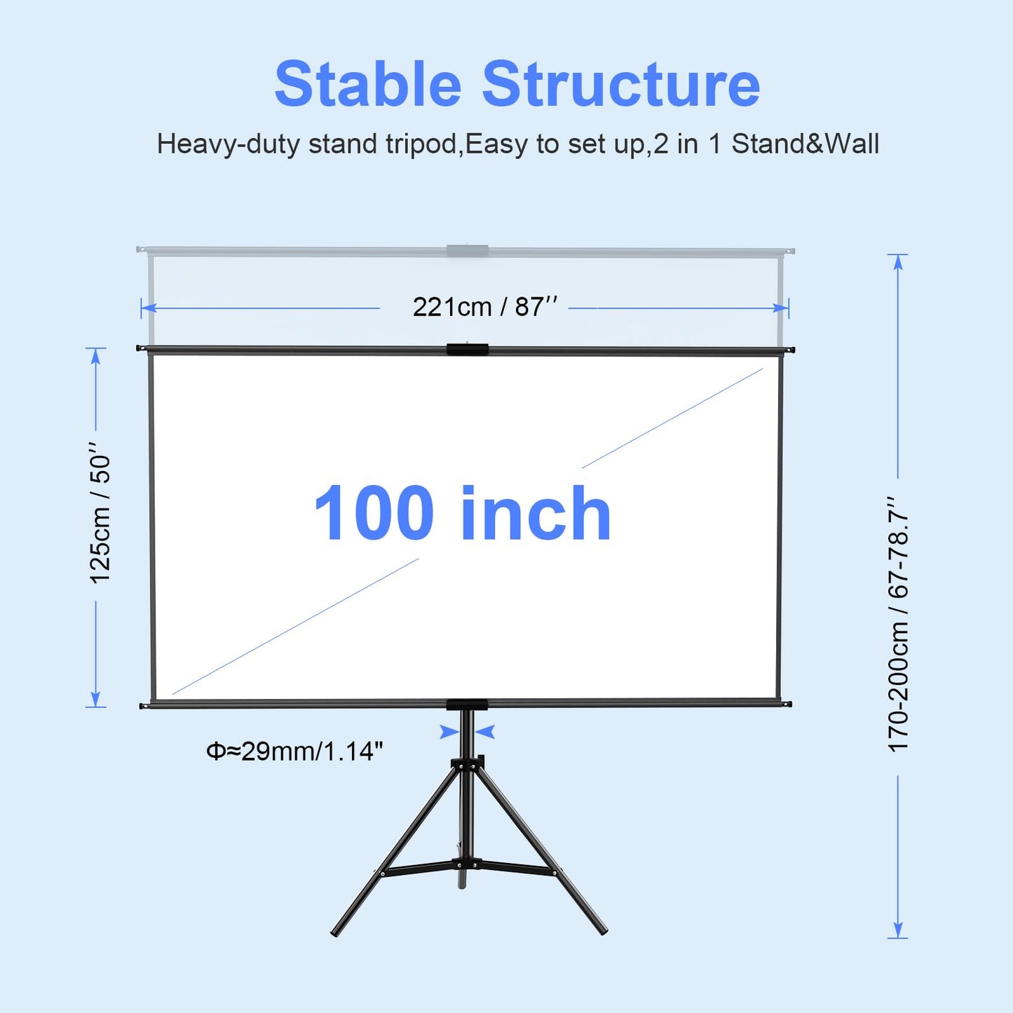 Projector Screen with Stand 100 inch,Indoor Outdoor Projection Screen with Black Backing,16:9 HD Premium Wrinkle-Free Tripod Screen for Projector with Storage Bag