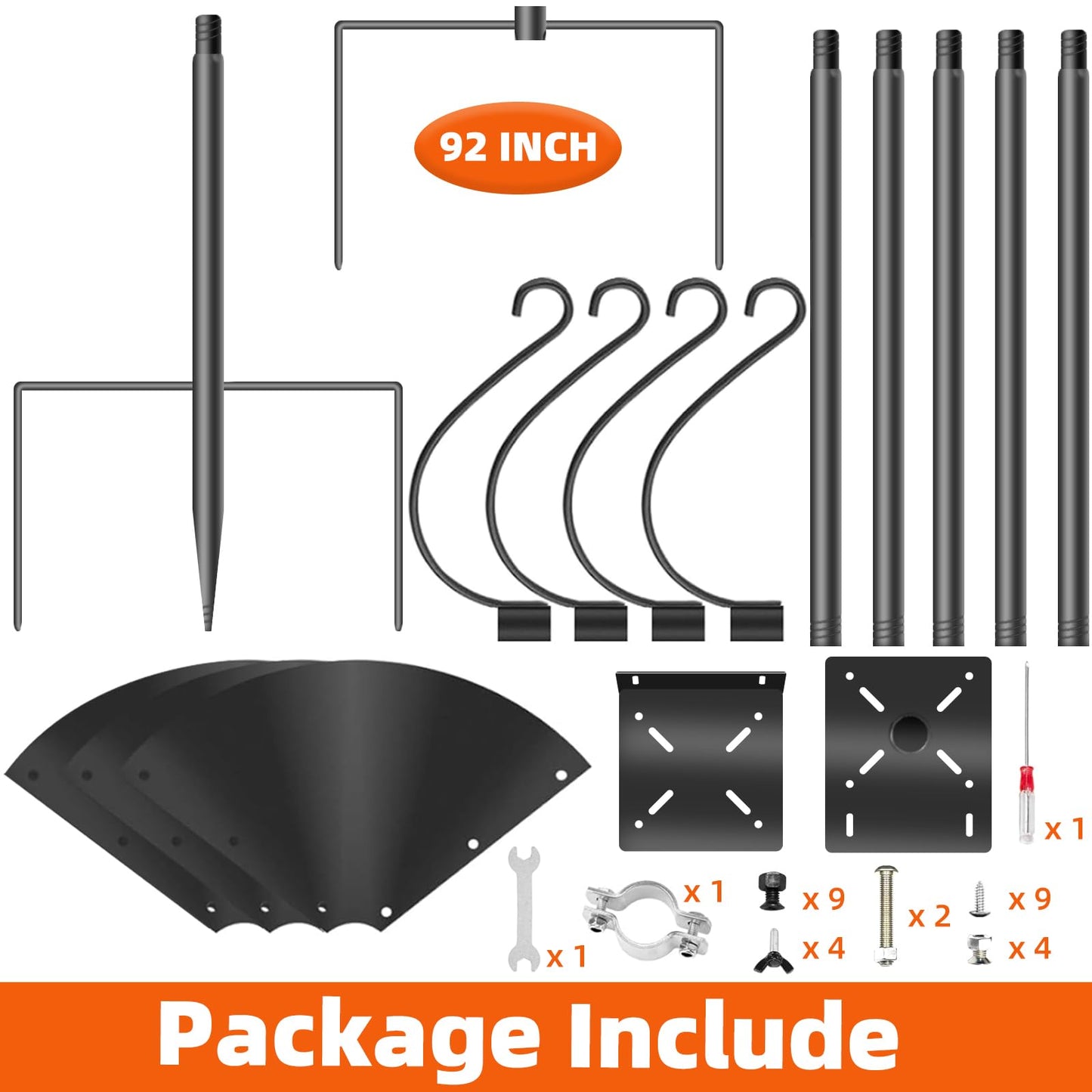 92inch Squirrel Proof Bird Feeder Pole - Heavy-Duty Durable Bird Stand with Squirrel Baffle, 4 Hooks for Hanging Bird Feeder, Perfect for Birdwatching & Outdoor Use