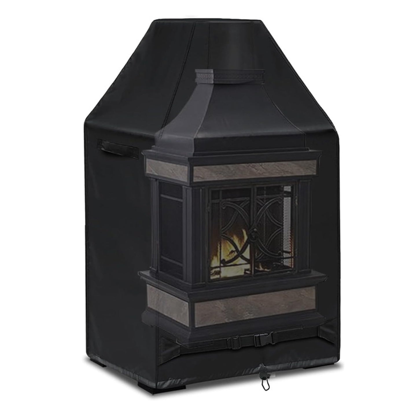 Pwshymi 1PCS Outdoor Fireplace Cover 37" L*26" W*56" H,with Storage Bag, Water Resist 420D Oxford Cloth Protection for Patio Wood Burning Fireplace, Heavy-duty Rectangular Fire Table Cover, Black
