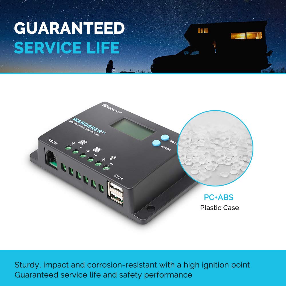 Renogy Wanderer 10 Amp 12V/24V PWM Negative Ground Solar Charge Controller Regulator