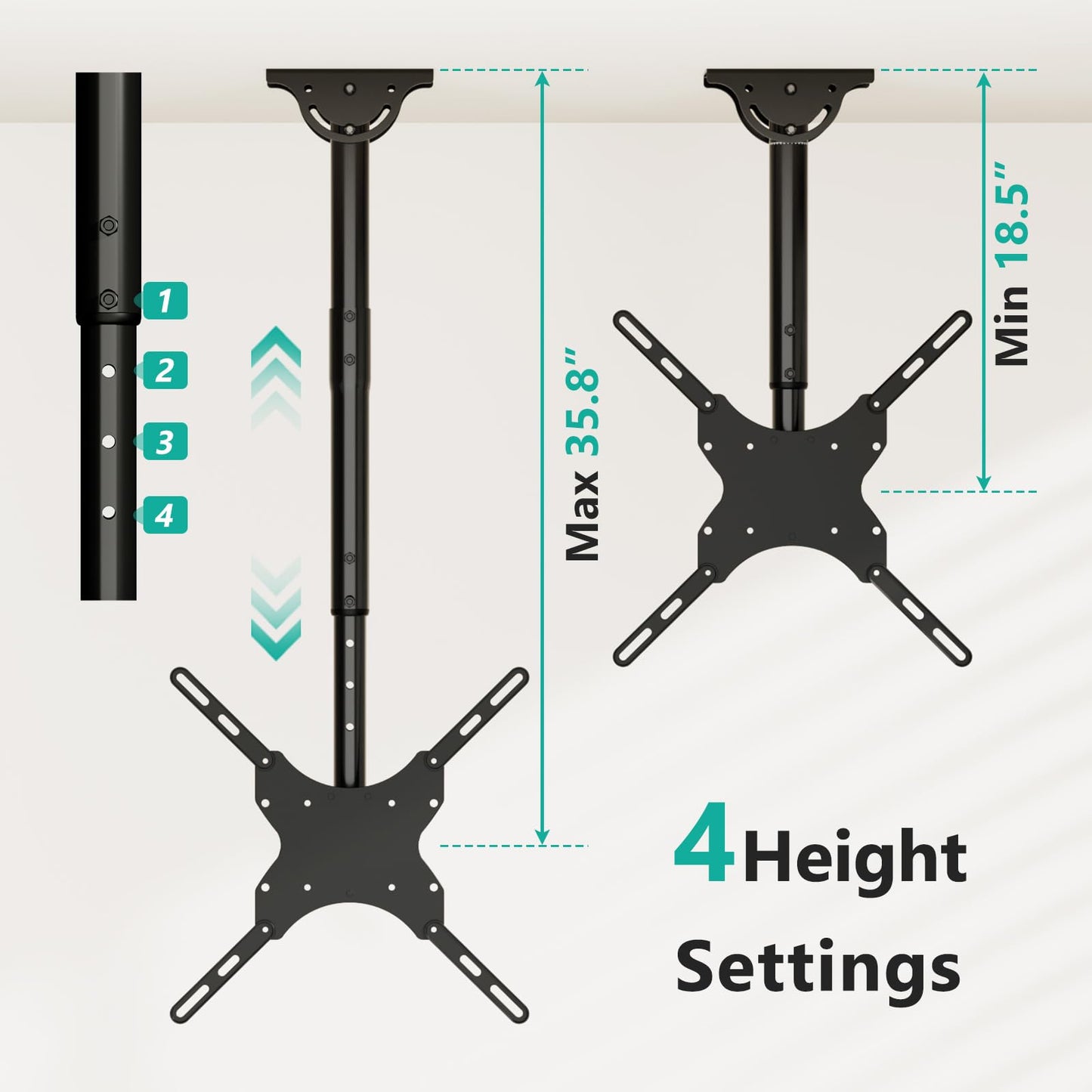 WALI TV Ceiling Mount for 26 to 65 Inch TVs, Adjustable TV Bracket Fits Most LED, LCD, OLED and Plasma Flat Screen Display, Up to 110 lbs, Mounting Holes 400x400mm (CM2665), Black