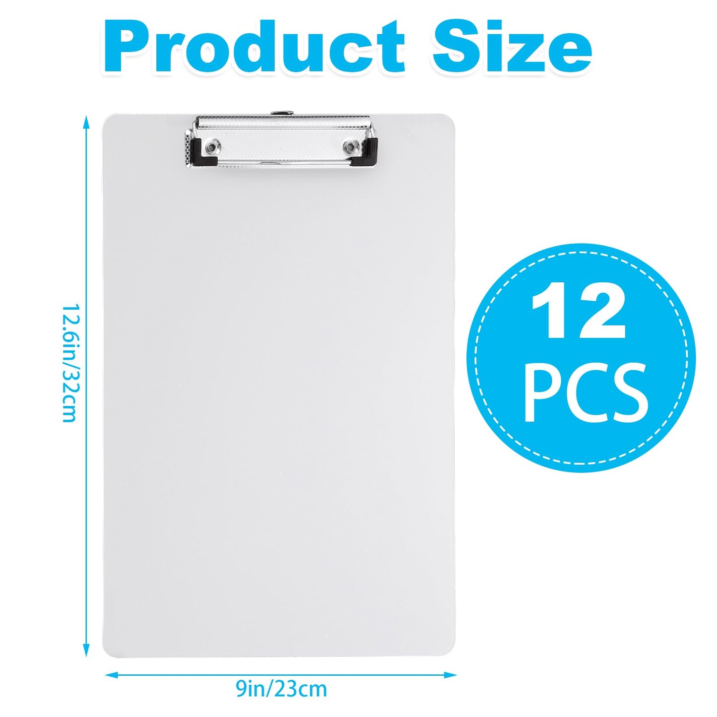 EATHEATY 12 Pack Plastic Clipboards 12.6 x 9 inch Transparent Hardboard Office Whiteboard Clipboard with Low Profile Metal Clip, Memo Clipboards for Classroom Office School Supplies