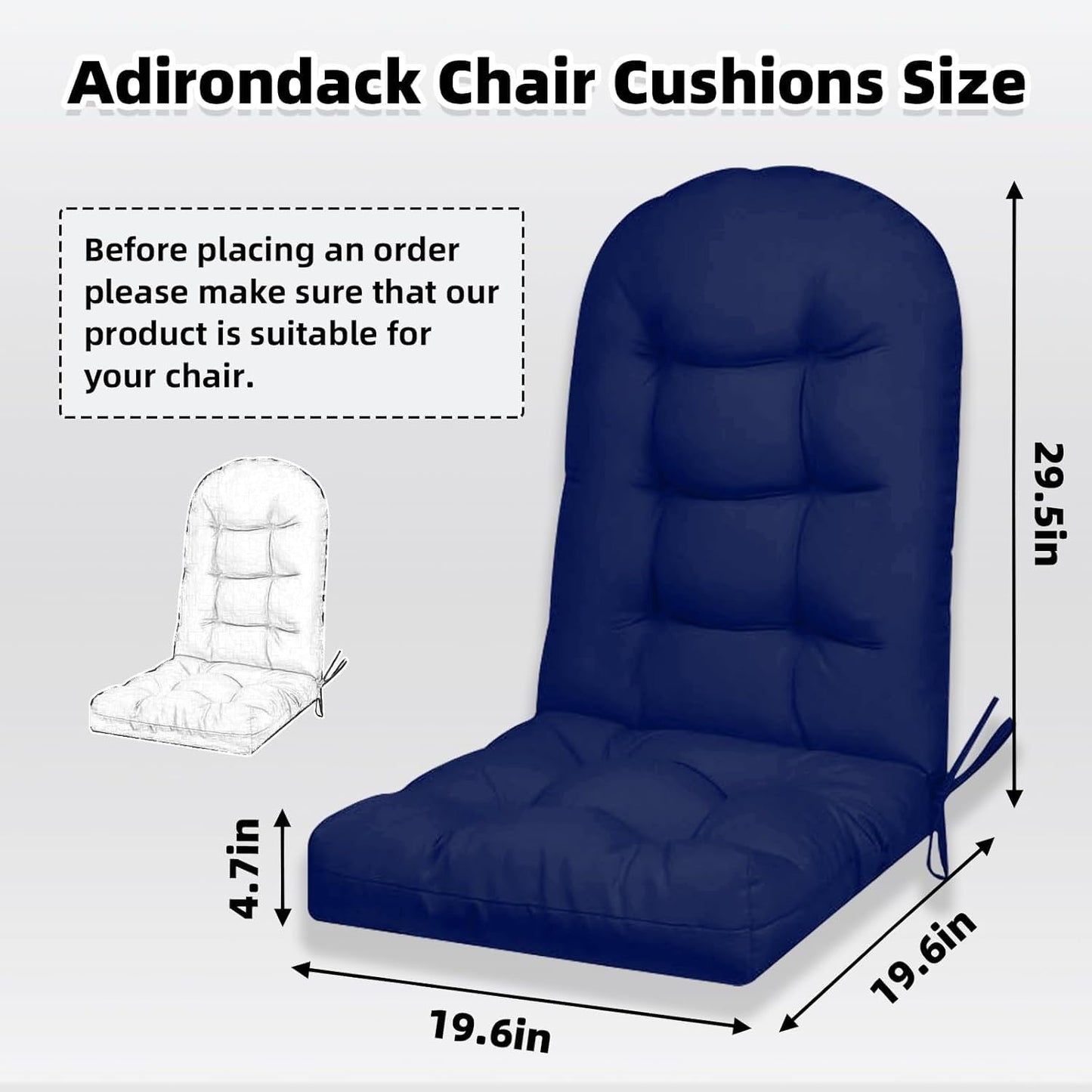 Adirondack Chair Cushion,Thickened Patio Chair Pad for Indoor and Outdoor, Water Proof and Fade-Resistant High Back Rocking Chair Cushion for Indoor and Outdoor,43.3 X 19.7 Inch (Navy Blue)
