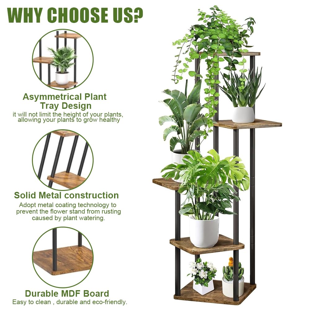 Corner Plant Stand Indoor, FOME 5 Tier Metal Plant Stand for Multiple Plants, Tiered Flower Pots Stand for Patio Garden Balcony Living Room Bedroom (1 Pack)
