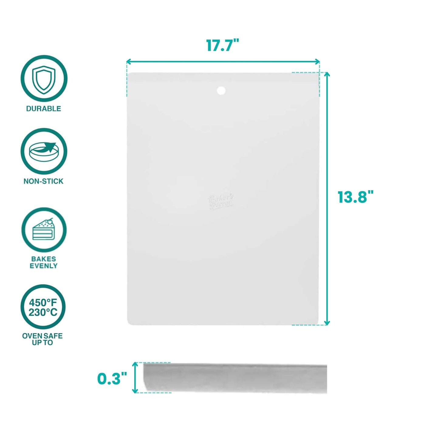 Baker's Secret 2pcs Large Flat Cookie Sheet 18" x 14" Aluminum Flat Baking Sheet, Extra Thick -2.7mm- 100% Recycled, Half Sheet with hanging hole - The Natural Aluminum Collection