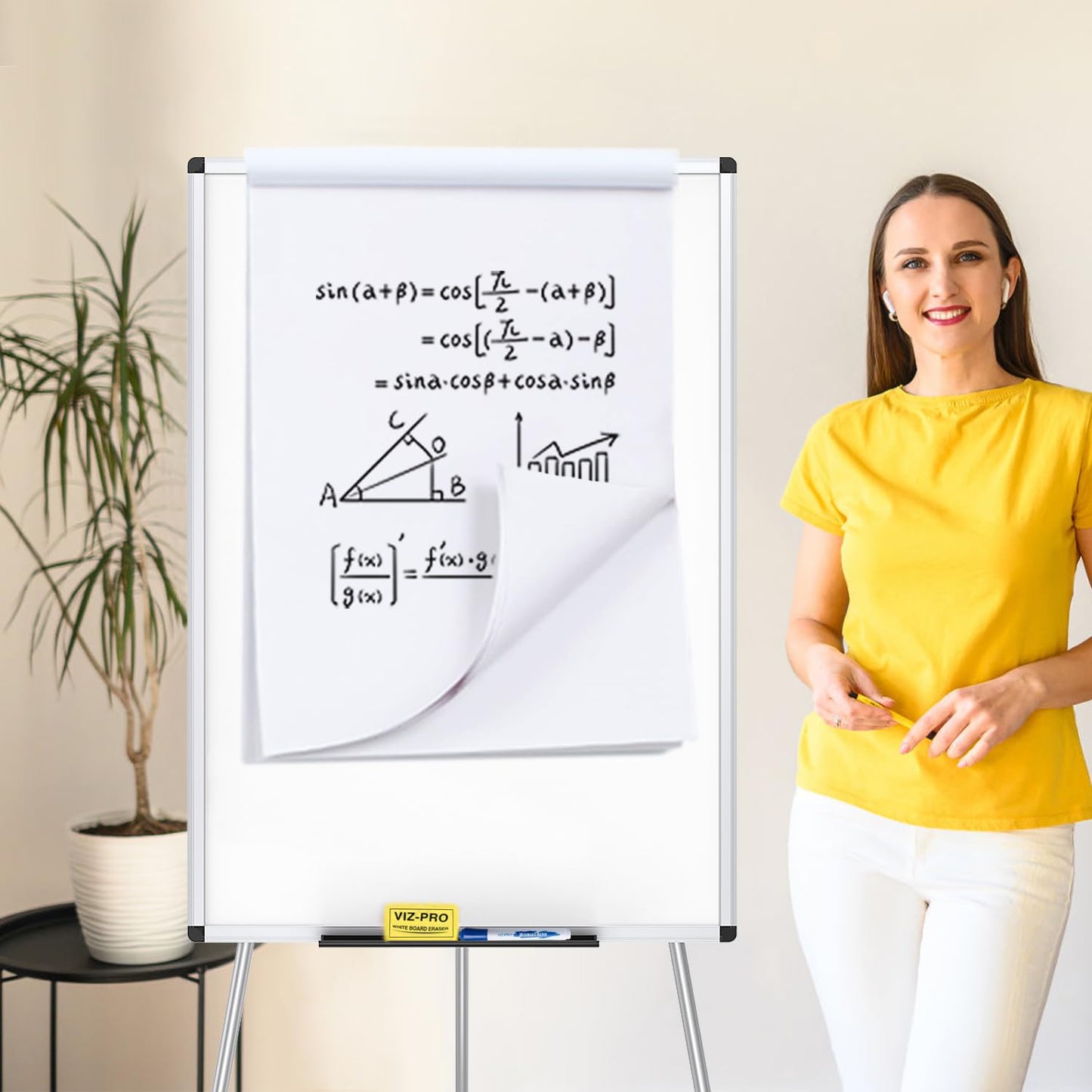 VIZ-PRO Tripod Easel Whiteboard, Height Adjustable Flipchart Easel, 36 x 24 Inches