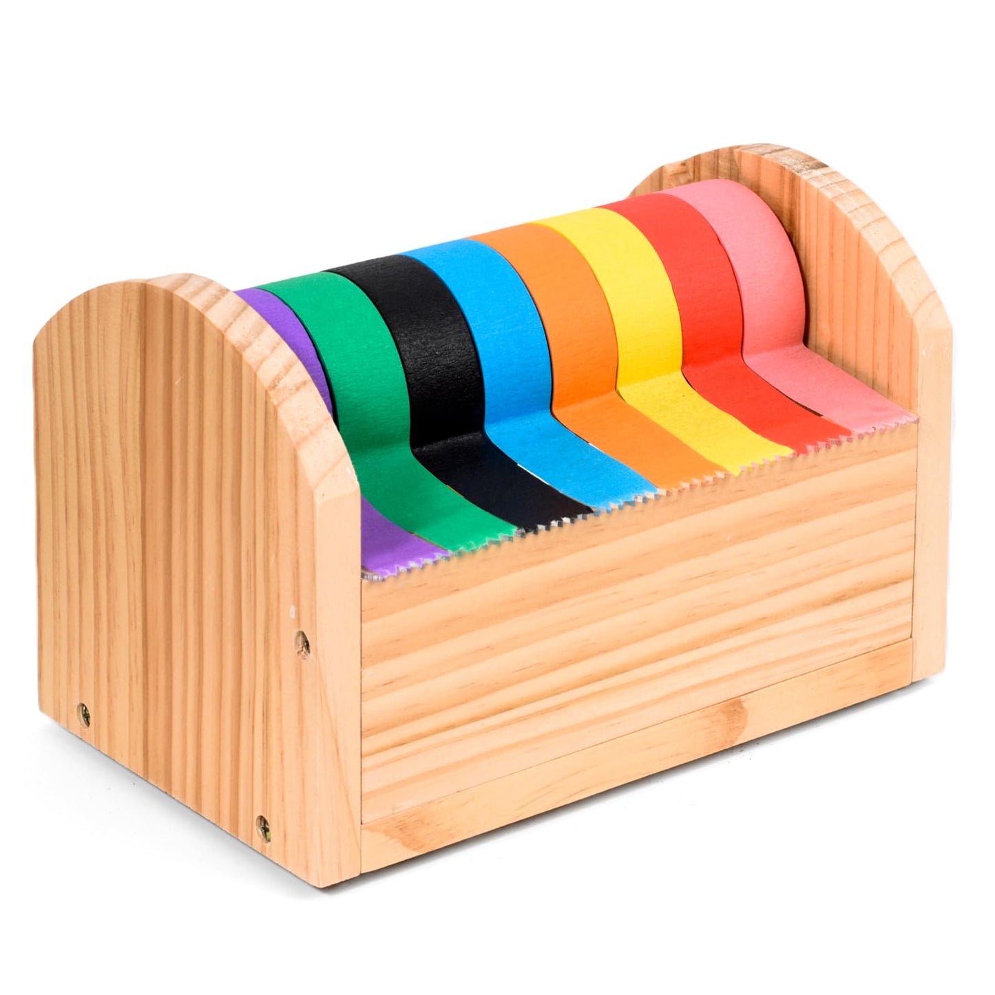 Kids Masking Tape Dispenser, Wooden Multi Roll Craft Tape Dispenser, Washi Tape Holder Organizer, Cutter for Gift Wrapping, Gift for Children Office Home School, Acrylic Serrated Cutter