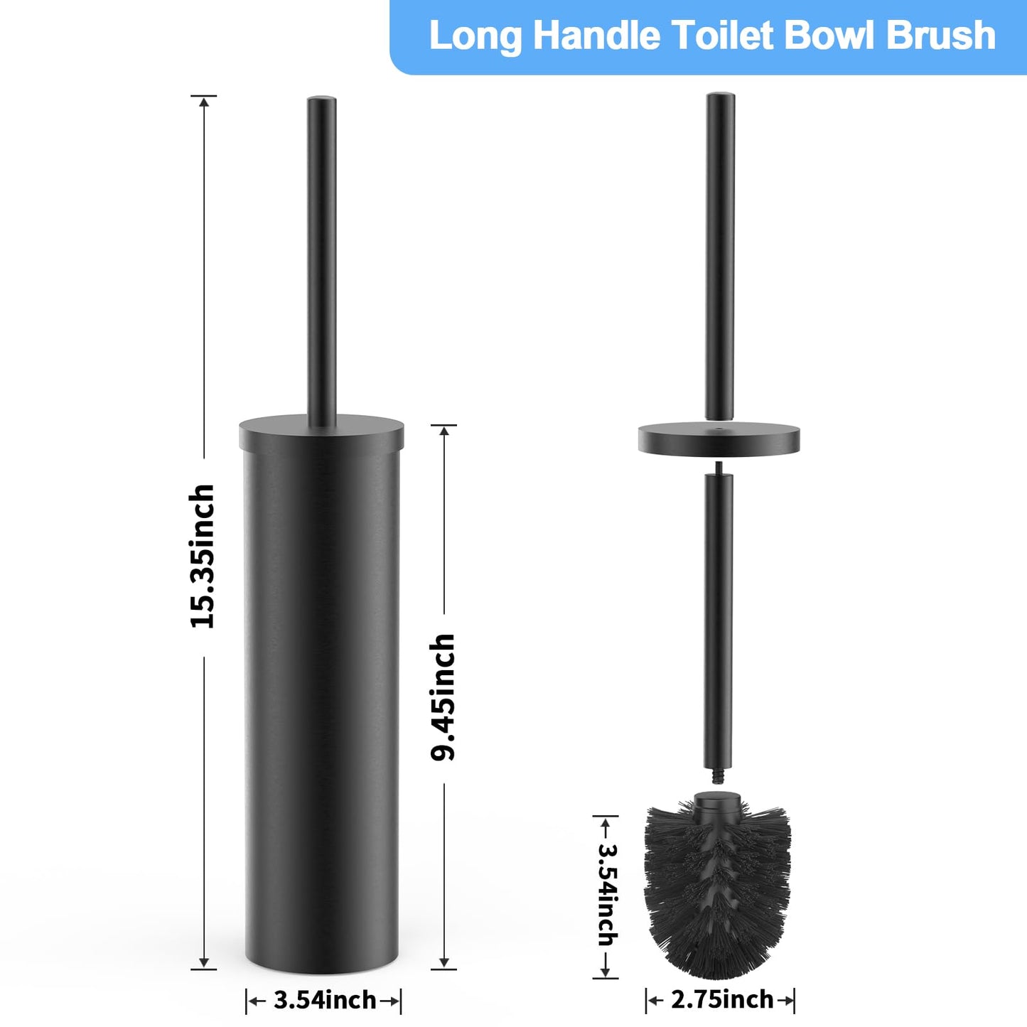 Stainless Steel Toilet Brush and Holder Set Oil Rubbed Matte Black Heavy Duty Toilet Bowl Brush with Long Handle for Bathroom and Farmhouse