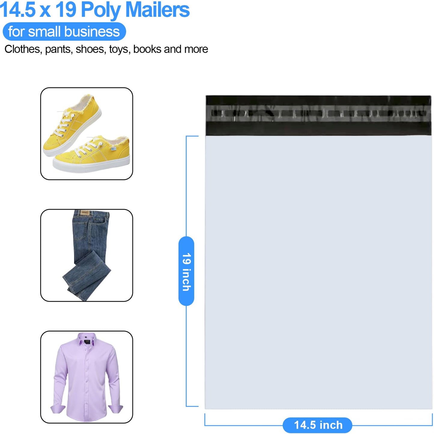 14.5" x 19" Poly Mailers, Strong Self Seal Shipping Bags, 200 Pcs Poly Packaging Bags for Clothing, Mailing Envelopes, Shipping Envelopes, Boutique Custom Bag, Waterproof, Tear Proof