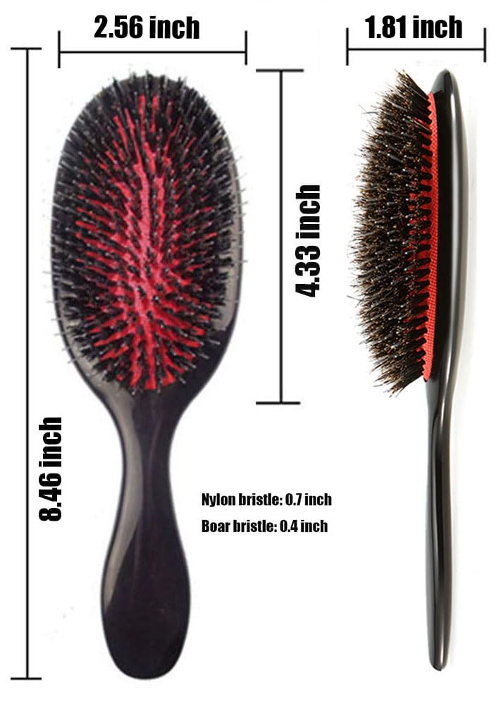Boar Bristle Detangling Paddle Hair Brush for Curly Fine Straight Natural Tangled Hair, Anti-frizz Boar Nylon Mixed Bristle Styling Hairbrush for Women Men