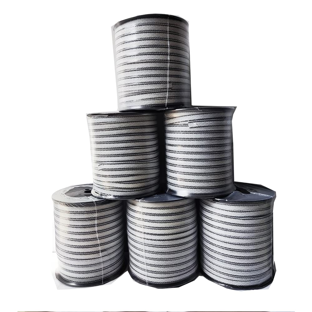 Electric Fence Poly Tape - Long Lasting 5 Stainless Steel Conductors - 656 Feet Roll - 1/2 Inch White and Black Polytape - Suitable for Portable & Semi Permanent Electric Fences