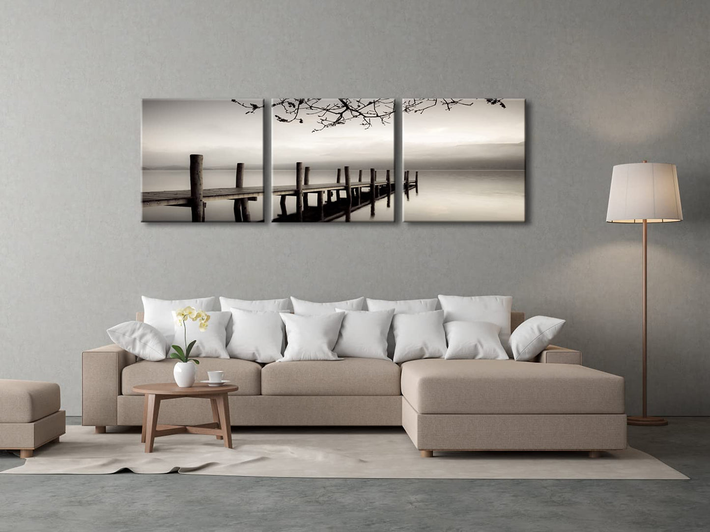 Pyradecor Peace Large Modern 3 Panels B & W Gallery Wrapped Landscape Giclee Canvas Print on Canvas Wall Art Work Ready to Hang for Living Room Kitchen Home Office Decorations AH3018-5050