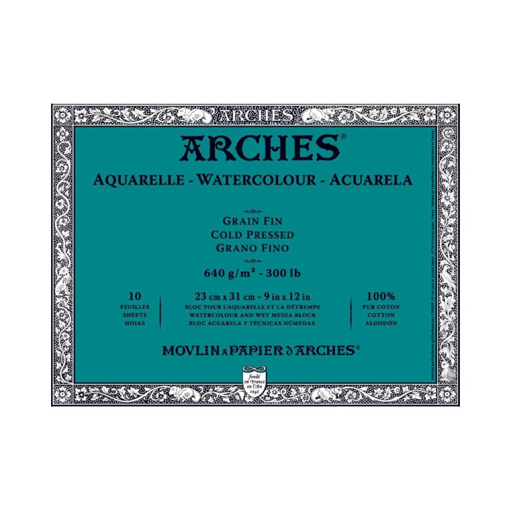 Arches Water Colour Block, 300 lb / 640GSM, Cold Pressed, 9" x 12", Black