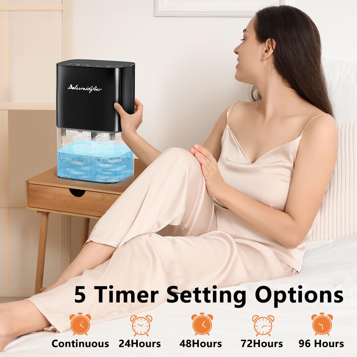 Dehumidifier 58OZ 1657ML Small Dehumidifier for Home Safety Dehumidification 5 Timers 3 Setting Modes Auto Shut Off Protection Adjustable 10 Color Lights Low Noise For Bedroom Bathroom 230 Ft²