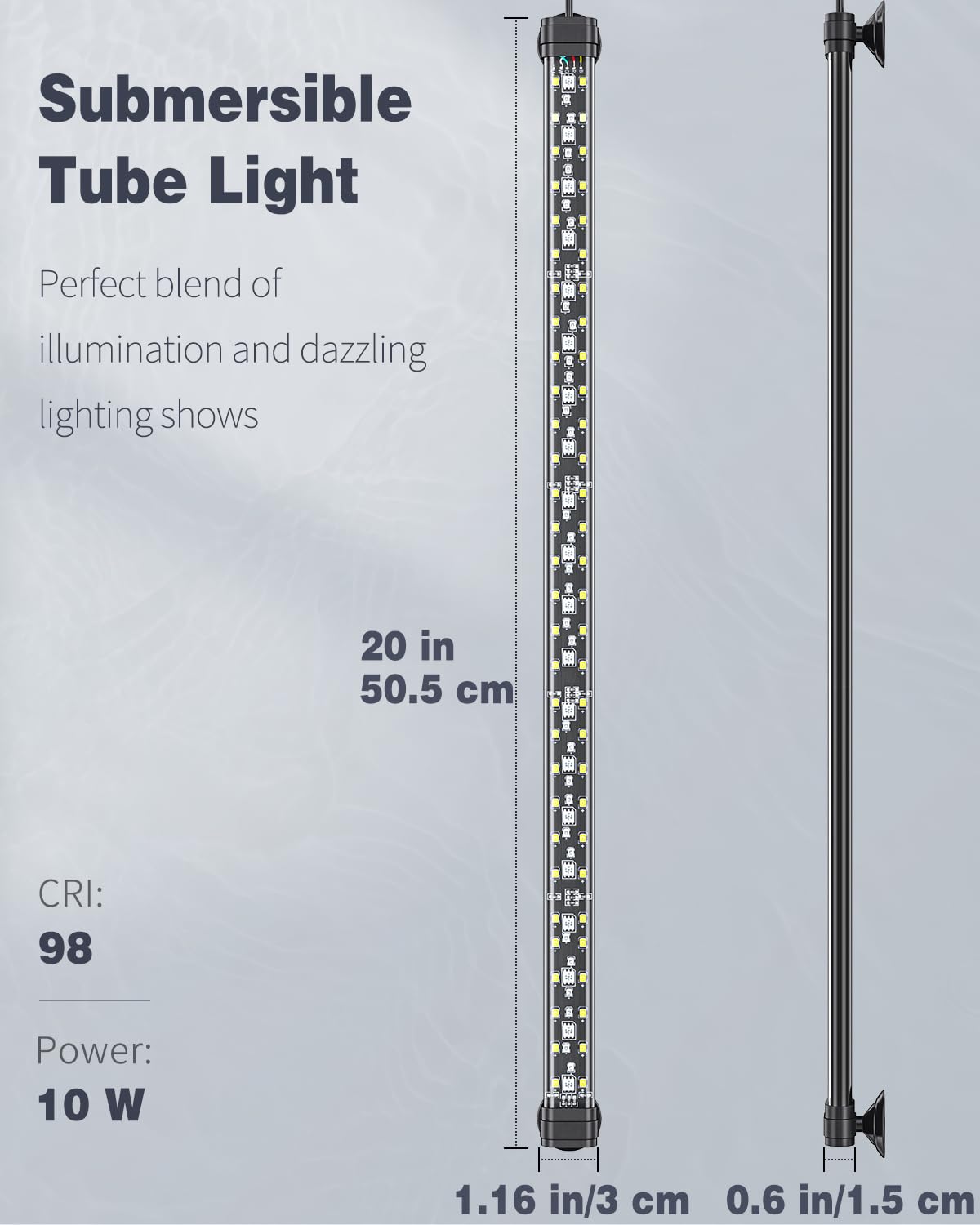 Pawfly 10 W Aquarium LED Light 20 Inch 24/7 Fish Tank Light with Full Spectrum Brilliant White Blue Red Green Lights Multi-Colored LEDs with D/N Mode Single Color Effects Timer & Adjustable Brightness