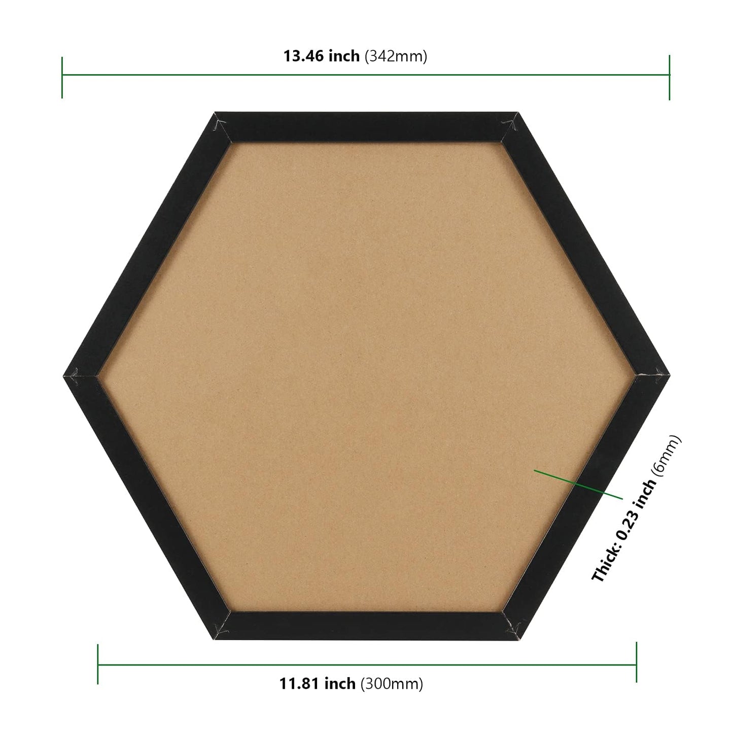 HAKZEON 6 Pack Cork Bulletin Board Hexagon, Small Framed Corkboard Tiles 13.46"x12" with 6 Push Pin Wood Clips and Screws, Thick Decorative Display Boards for Home Office Decor, Black
