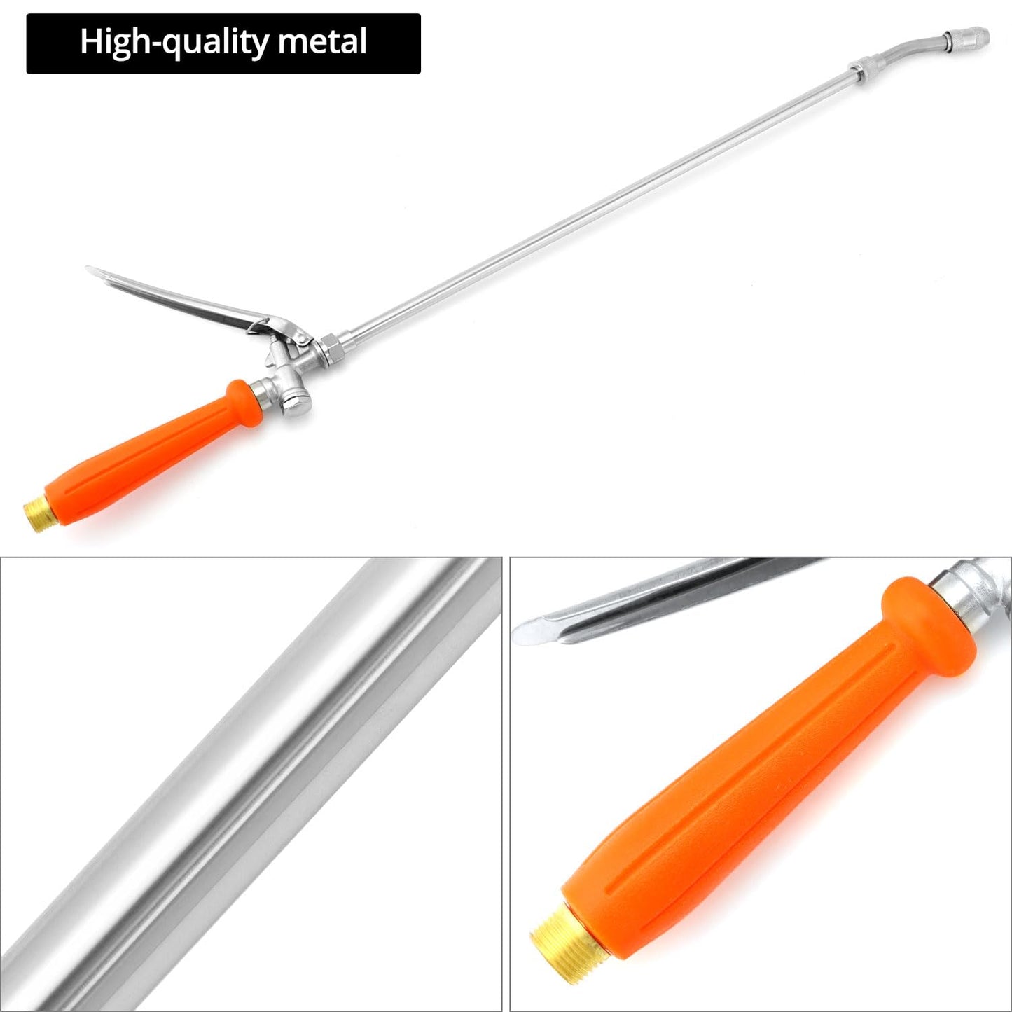 QWORK 2Pcs All Metal Replacement Sprayer Wand Kit - 29 Inch, Adjustable Nozzle, Brass Barbs Match 3/8'' & 1/4'' Hoses, Universal Sprayer Wand with Shut off Valve & 2 Hose Clamps