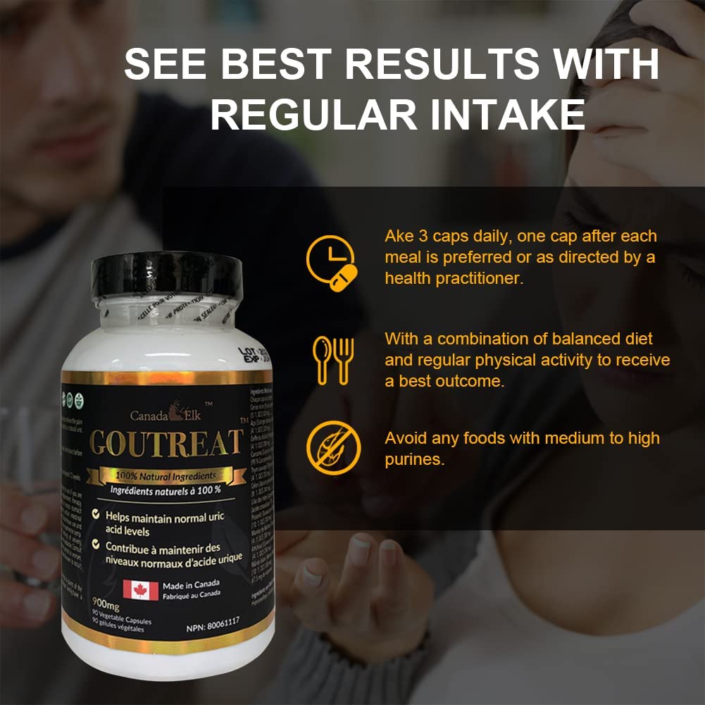 Canada Elk Goutreat - Canada's #1 Uric Acid Cleanser, Relieve the Pain and Inflammation Associated with Gout and Arthritis, 12 Natural Proven Ingredients, 270 Veggie Capsules