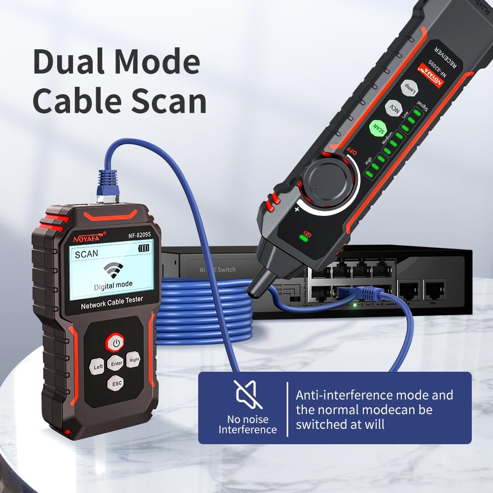 NOYAFA NF-8209S Upgrade Advanced Network Cable Tester with PoE& NCV，Cable Length Test，Port Flashing，Multifunction Anti Interference Scanning Modes Wire Tracker