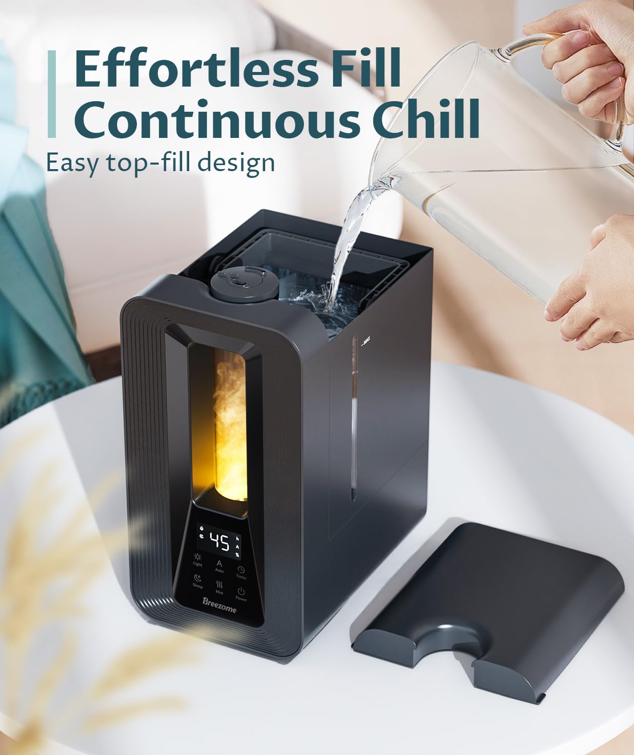 BREEZOME Humidifiers for Bedroom, 5L Top Fill Cool Mist Humidifier with Aroma Diffuser, Humidistat, Night Light, 50H Runtime, Quiet Ultrasonic Humidifiers for Home Large Room, Plants, Baby Nursery
