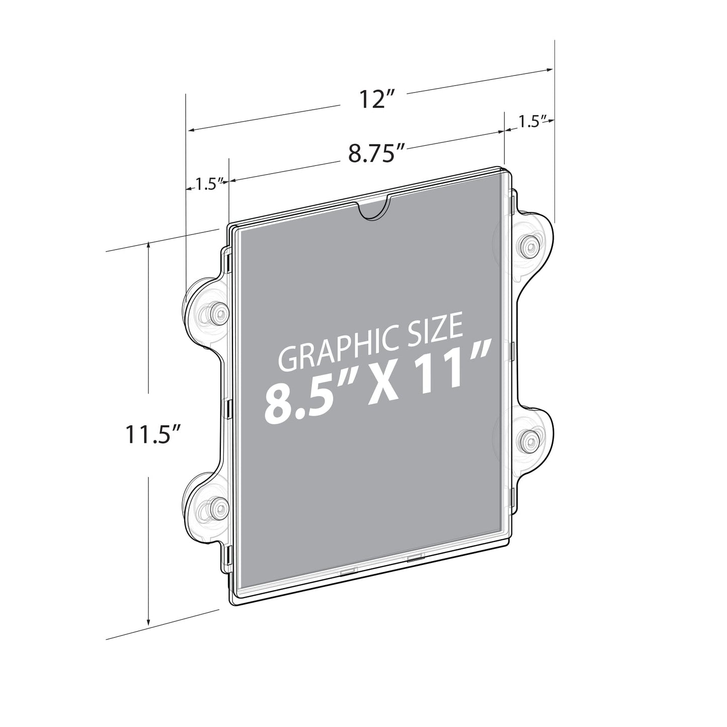 Azar Displays 106614 8.5" W by 11" H Acrylic Sign Holder with Suction Cups (2 Pack)