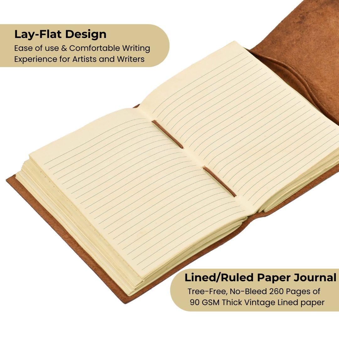 LEATHER VILLAGE Lined Paper Leather Bound Journal-260 Pages, Rustic Brown, 8 X 6 Inches (A5) - Book of Shadows - Writing Notebook, Daily Notepad, Travel Diary For Women/Men