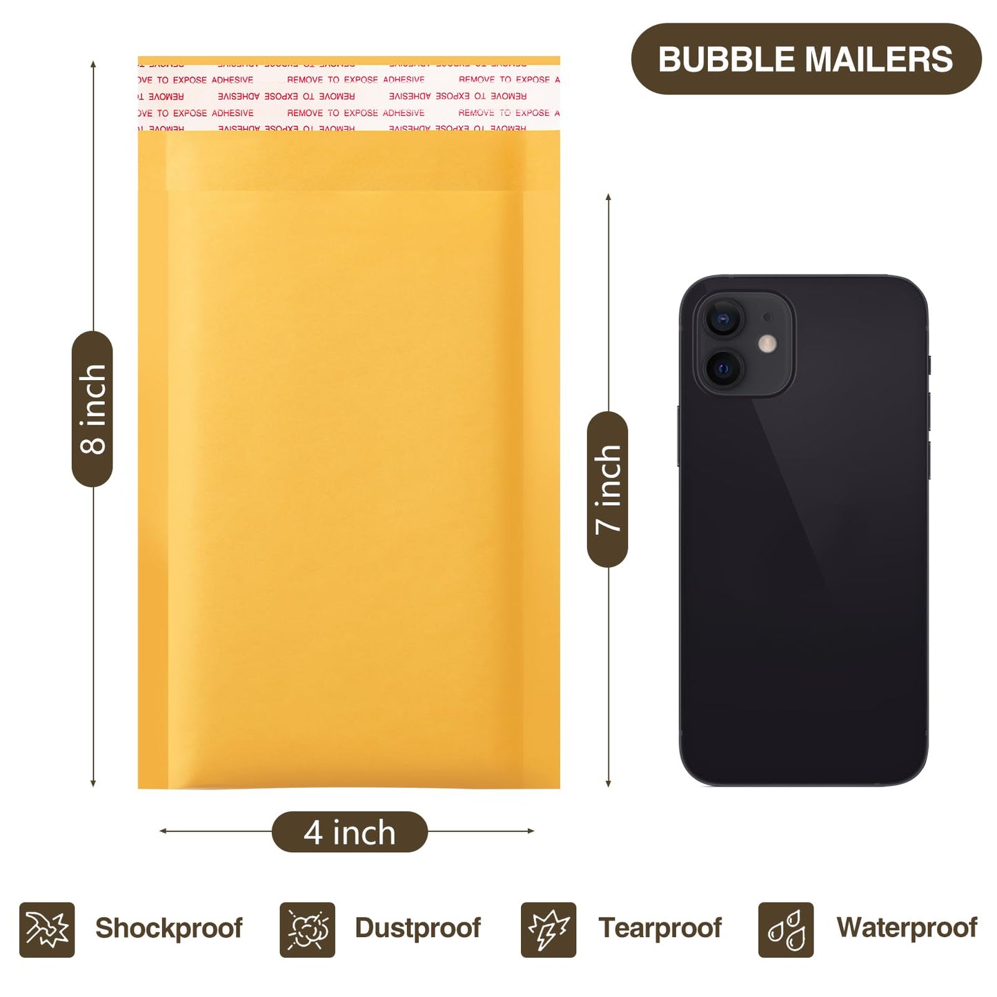 UCGOU Bubble Mailers 4x8 Inch Yellow 100 Pack Usable Size 4x7 Inch Kraft Padded Envelopes Small Business Mailing Packages Opaque Self Seal Boutique Shipping Bags Shipping Trading Card Bubble Mailer