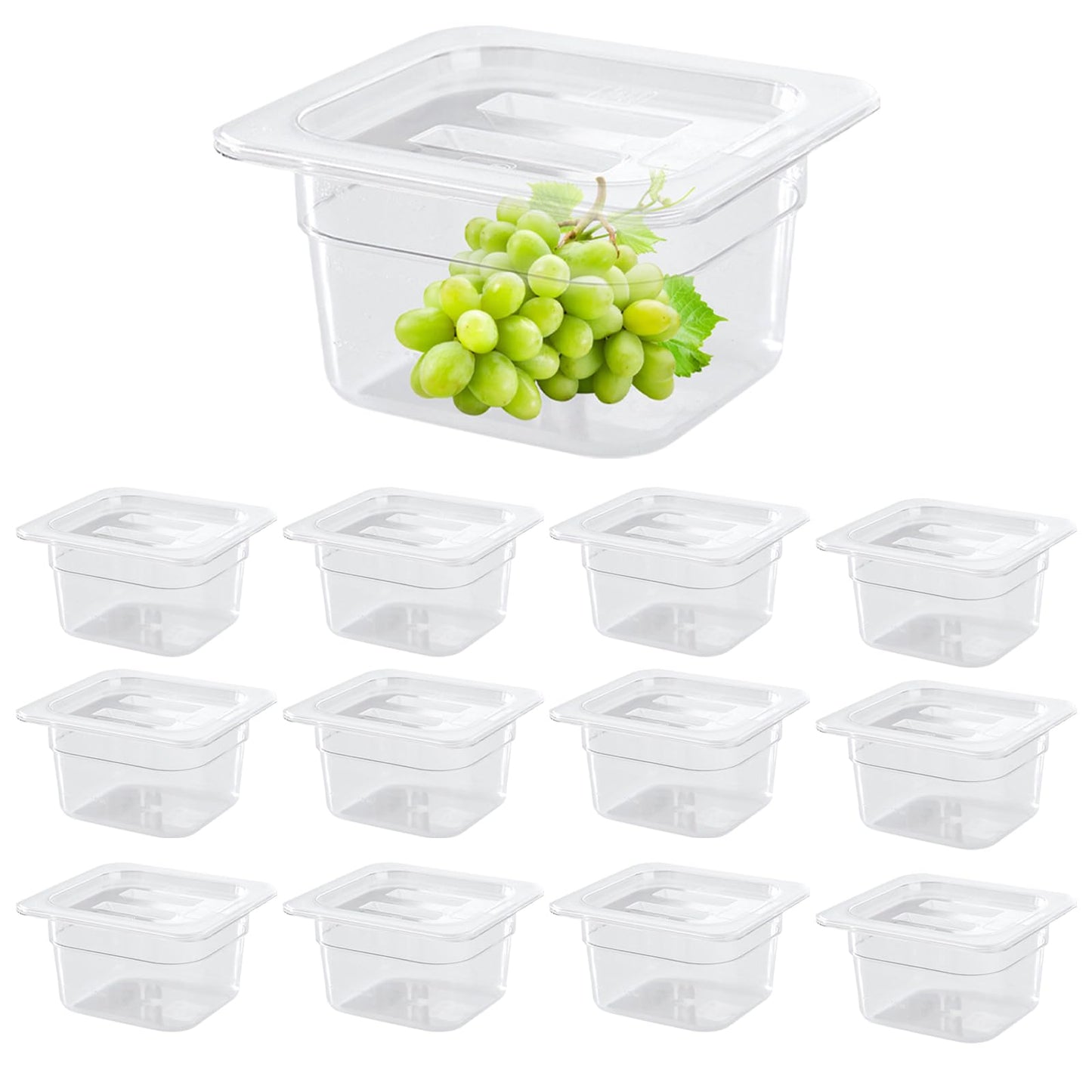 Auch 12 Pack Plastic Food Pan with Lid 1/6 Size 4 Inch Deep Restaurant Clear Food Storage Containers Polycarbonate Commercial Hotel Pans for Fruits Vegetables Beans Corns