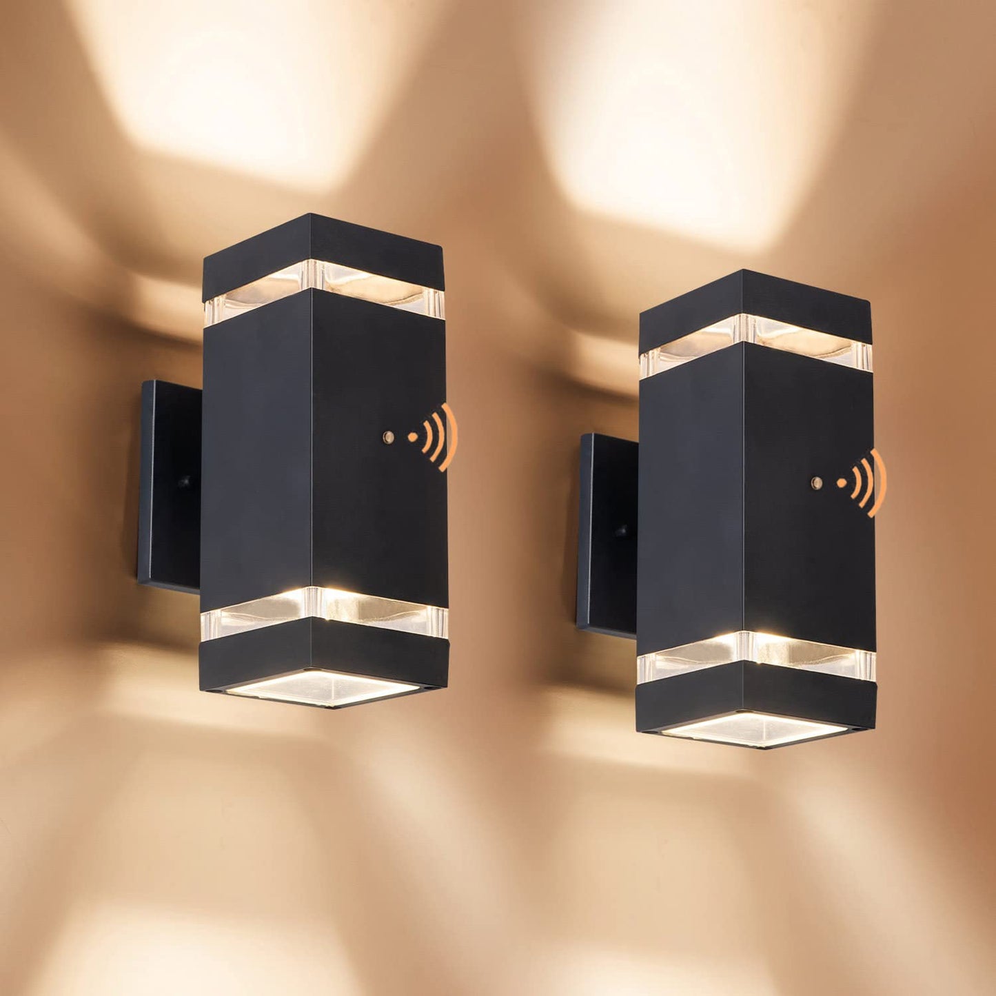 OUTKEIEI Dusk to Dawn Outdoor Wall Lights, 2 Pack Up Down Modern Exterior Light Fixtures Wall Mount, Black Aluminum Waterproof Porch Lighting Front Door Sconces for Outside House