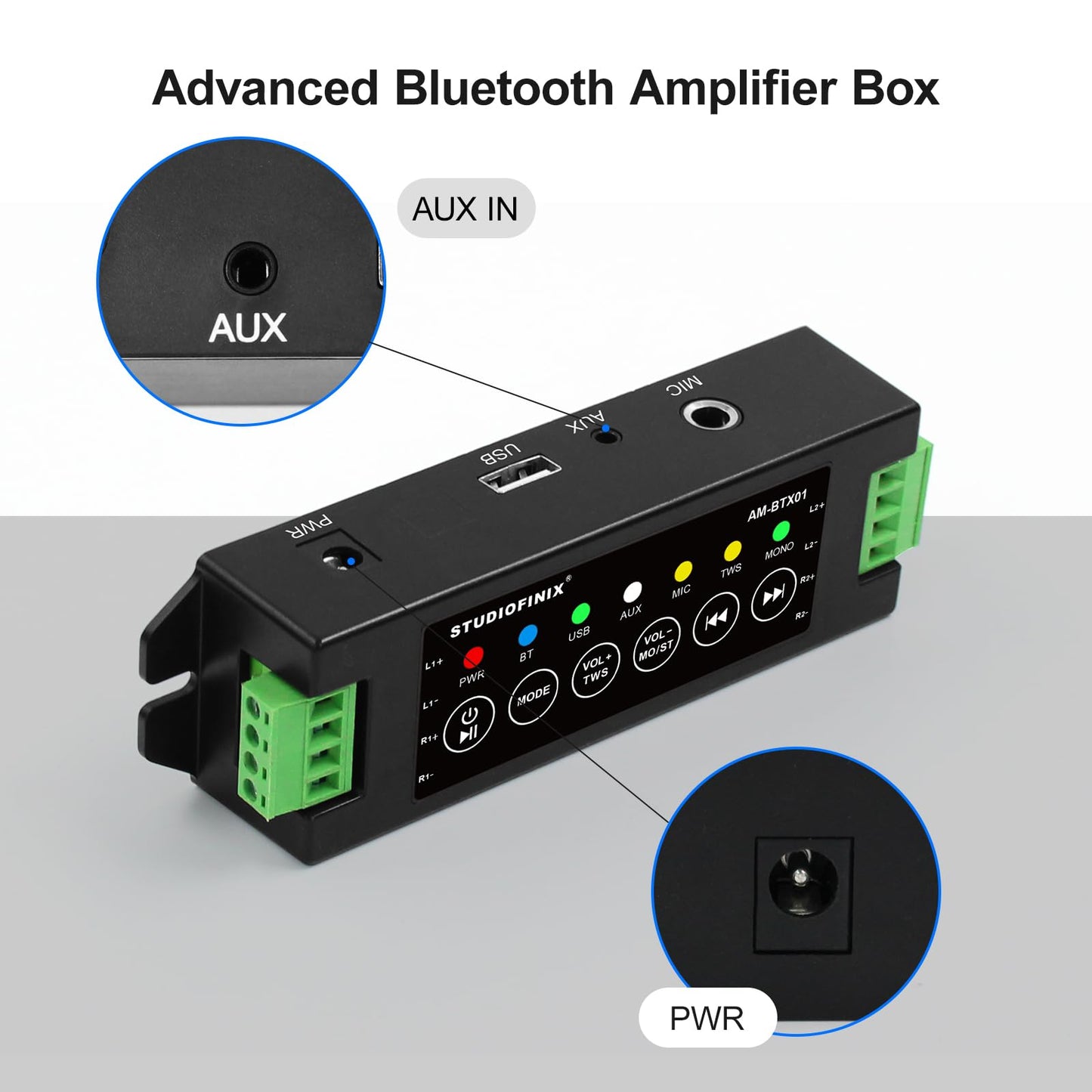 STUODIOFINIX 4-Channel Mini Bluetooth Amplifier 120w for Passive Speakers with TWS,AUX,MIC,USB,Replacement Part,Suitable for Wall/Ceiling/Marine/Bookshelf Speakers
