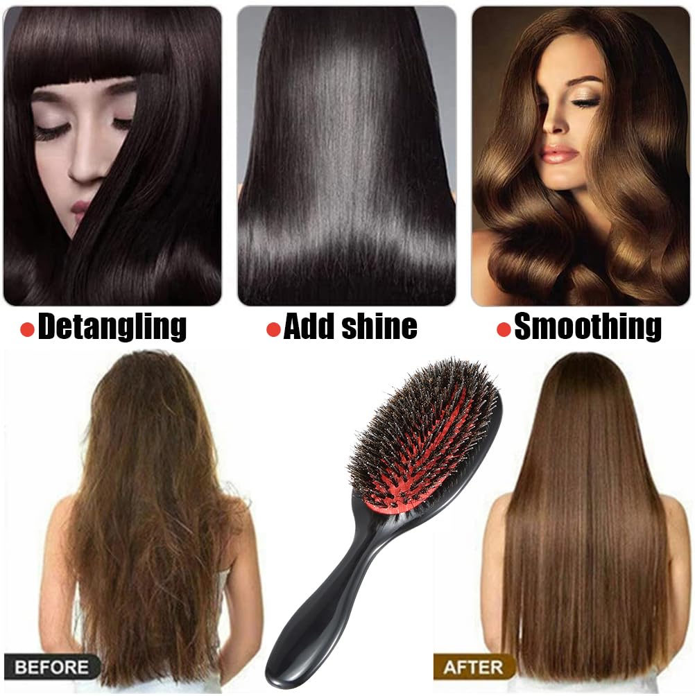 Boar Bristle Detangling Paddle Hair Brush for Curly Fine Straight Natural Tangled Hair, Anti-frizz Boar Nylon Mixed Bristle Styling Hairbrush for Women Men