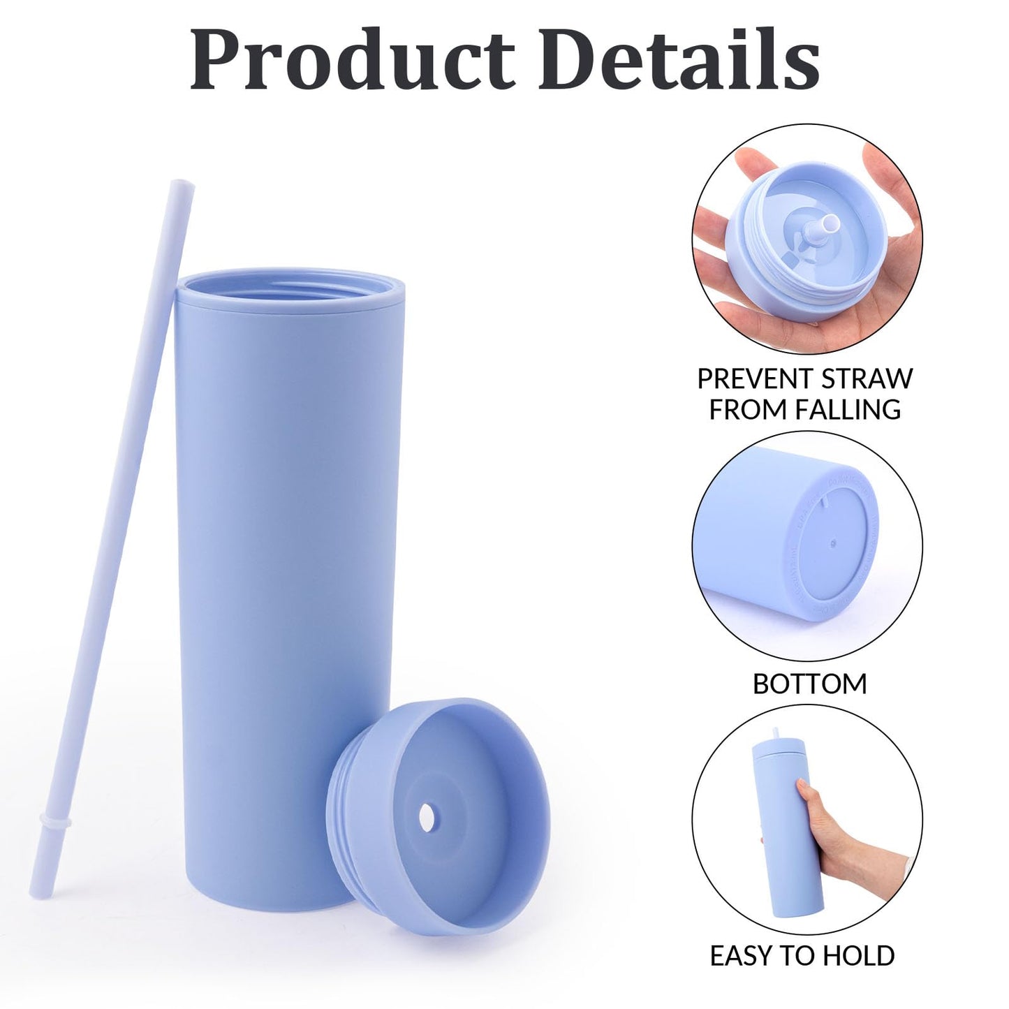 10 Pieces Skinny Tumbler Cups with Lids and Straws, Matte Pastel Colored Acrylic Tumblers Set, Reusable Double Wall Plastic Mugs Cold Hot Drinks Water Bottles for Vinyl DIY Presents, 16 oz