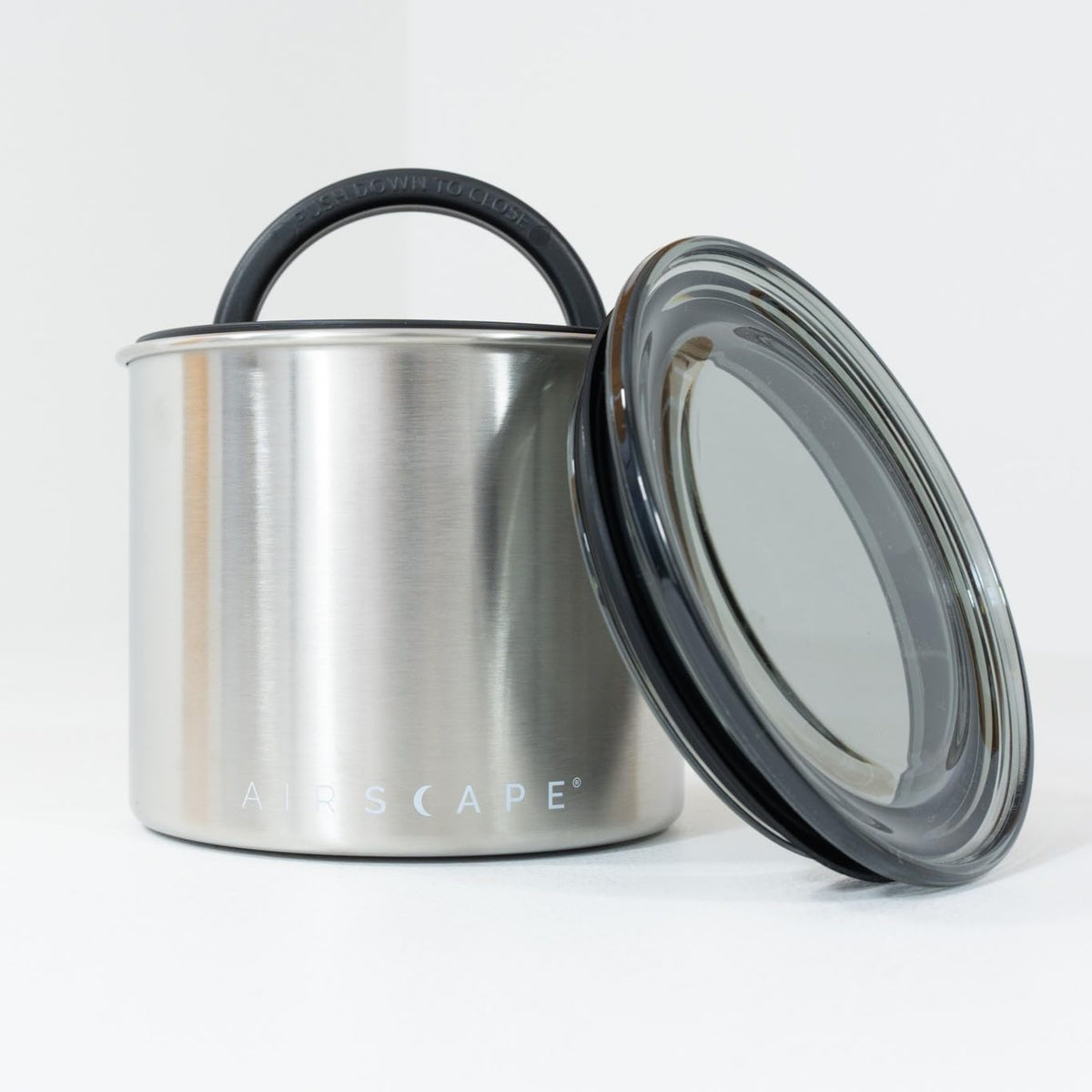 Airscape Stainless Steel Coffee Canister | Food Storage Container | Patented Airtight Lid | Push Out Excess Air Preserve Food Freshness (Small, Brushed Steel)