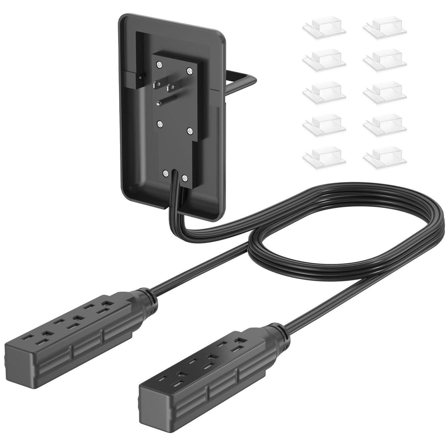 6FT Ultra Flat Plug Dual Extension Cord with 6 Outlets, Ultra-Thin Outlet Cover Power Bar, Outlet Concealer Universal Size Flat Plug Power Strip, Child & Pet Safe, 1625W, Black