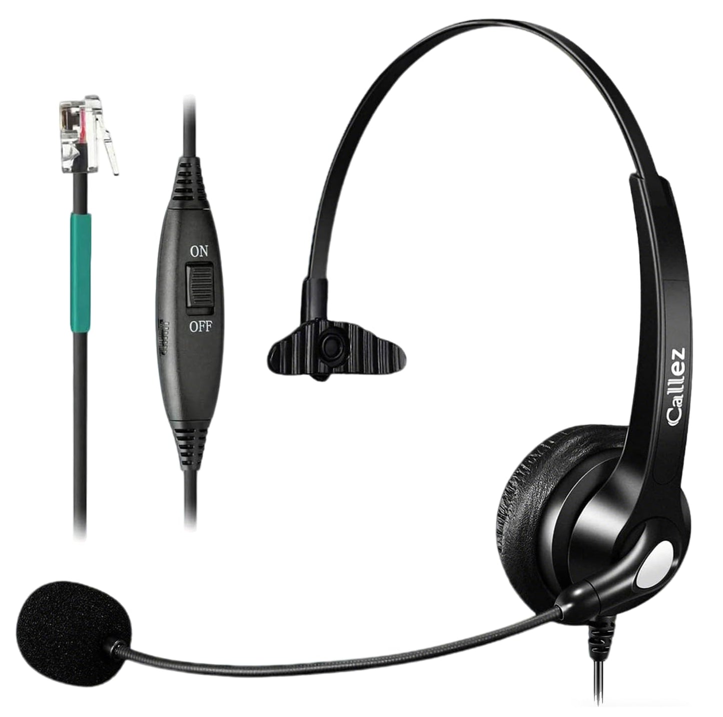 Callez RJ9 Telephone Headset with Noise Cancelling Mic & Volume Controls, Mono Phone Headset for Office Compatible with Polycom VVX250 VVX400 VVX410 VVX411 VVX311 VVX500 VVX601 Landline Phones