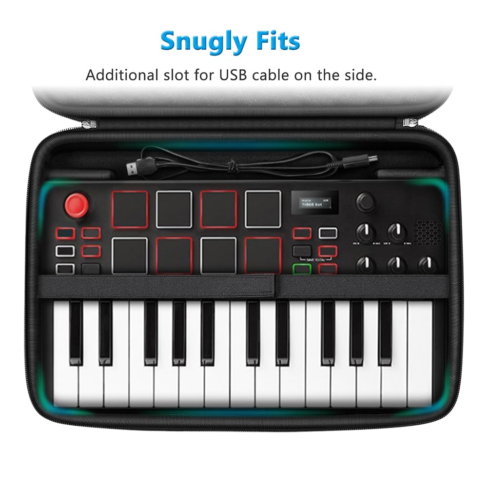 FINPAC Semi-Hard Carrying Case for AKAI Professional MPK Mini MKII & MK3 & MPK Play | Alesis V Mini 25 Key USB MIDI Keyboard Controller Case with Cable Slot for Business, Travel (Black)