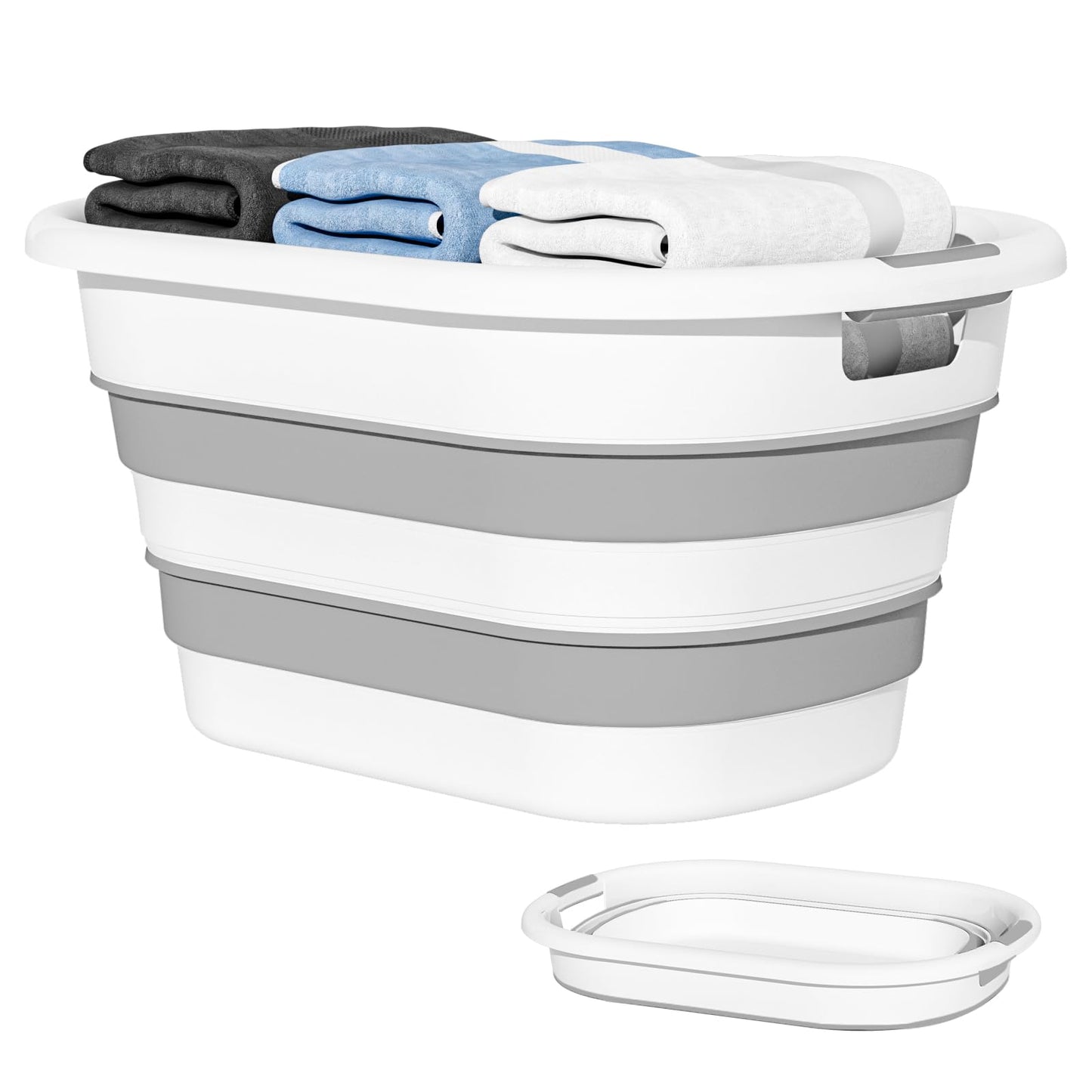 43L Collapsible Laundry Baskets Plastic, Pop Up Laundry Hamper/Storage Container, Foldable Laundry Basket with Large Capacity,Sturdy,Space Saver (Grey, 1 Pack)