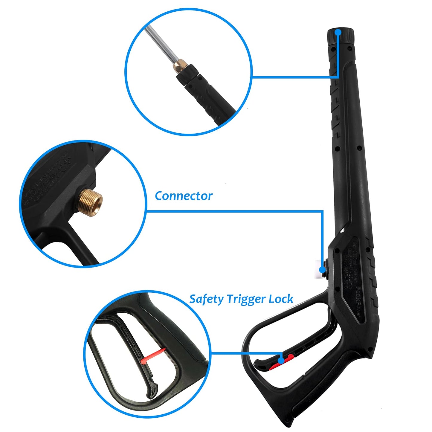 WXNANY High Pressure Washer Gun with Replacement Wand Extension 5 Adjustable Nozzle Tips for Cars Fences Driveways Patios, M22-14mm Fitting, Max 3600 PSI, 6.6GPM