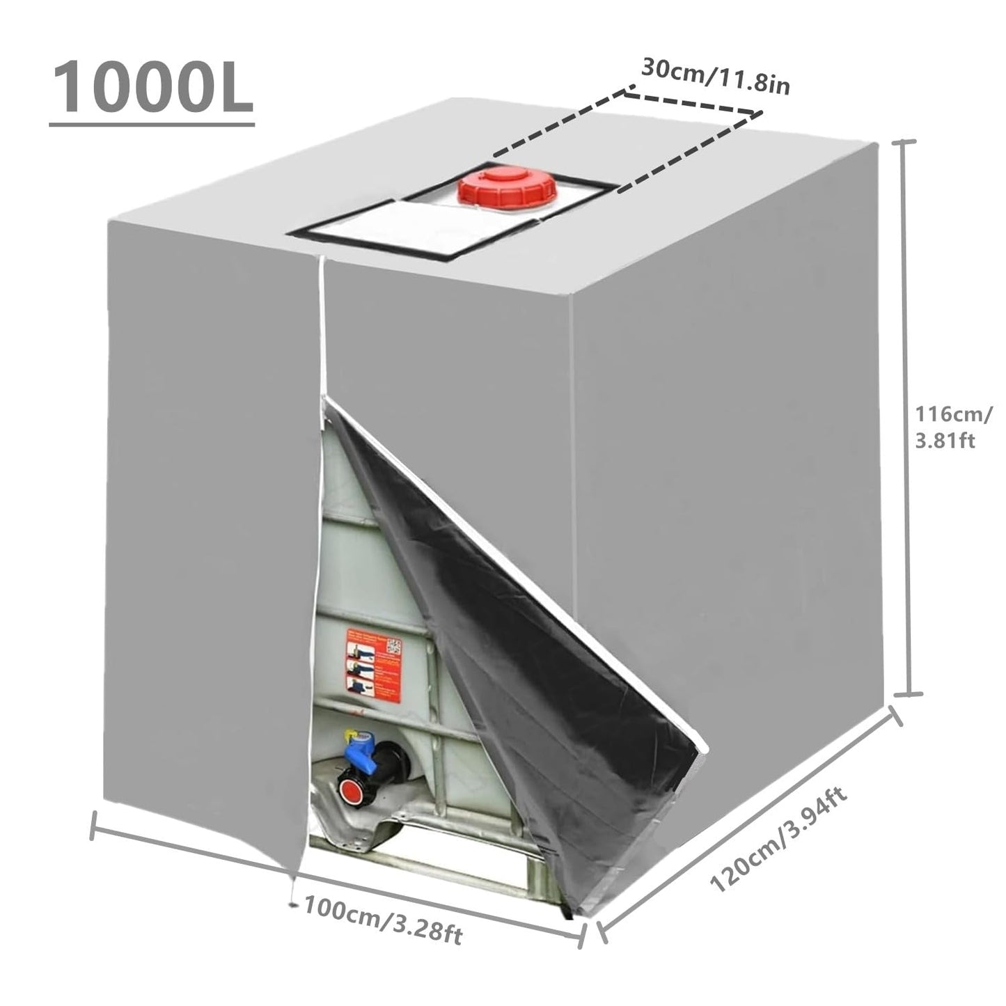 GEDEGOOK IBC Tote Cover, 275 Gallon 1000L Water Tank Cover with Zipper, Waterproof, Anti-Dust, Sun Protective Cover, Water Barrel Cover IBC Rain Bucket Cover 104x 120 x 111CM, Sliver