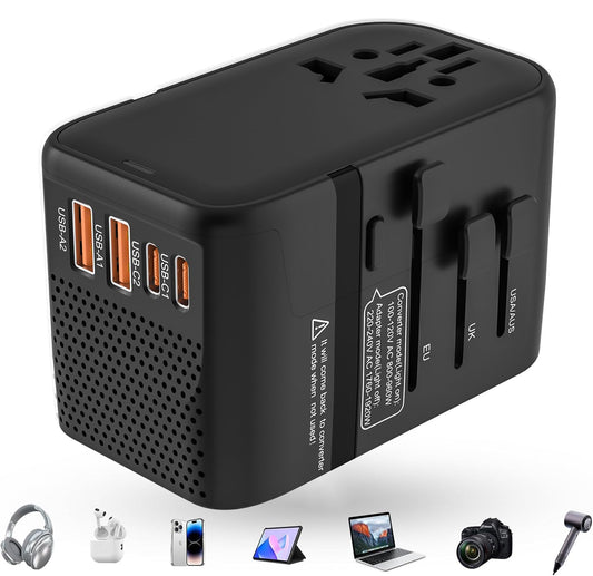 220V to 110V Converter Voltage Converter US to Europe Voltage Converter for Hair Dryer with 2 USB A and 2 USB C, European Travel Adapter Power Converter Adapter Combo from US to Italy UK AU