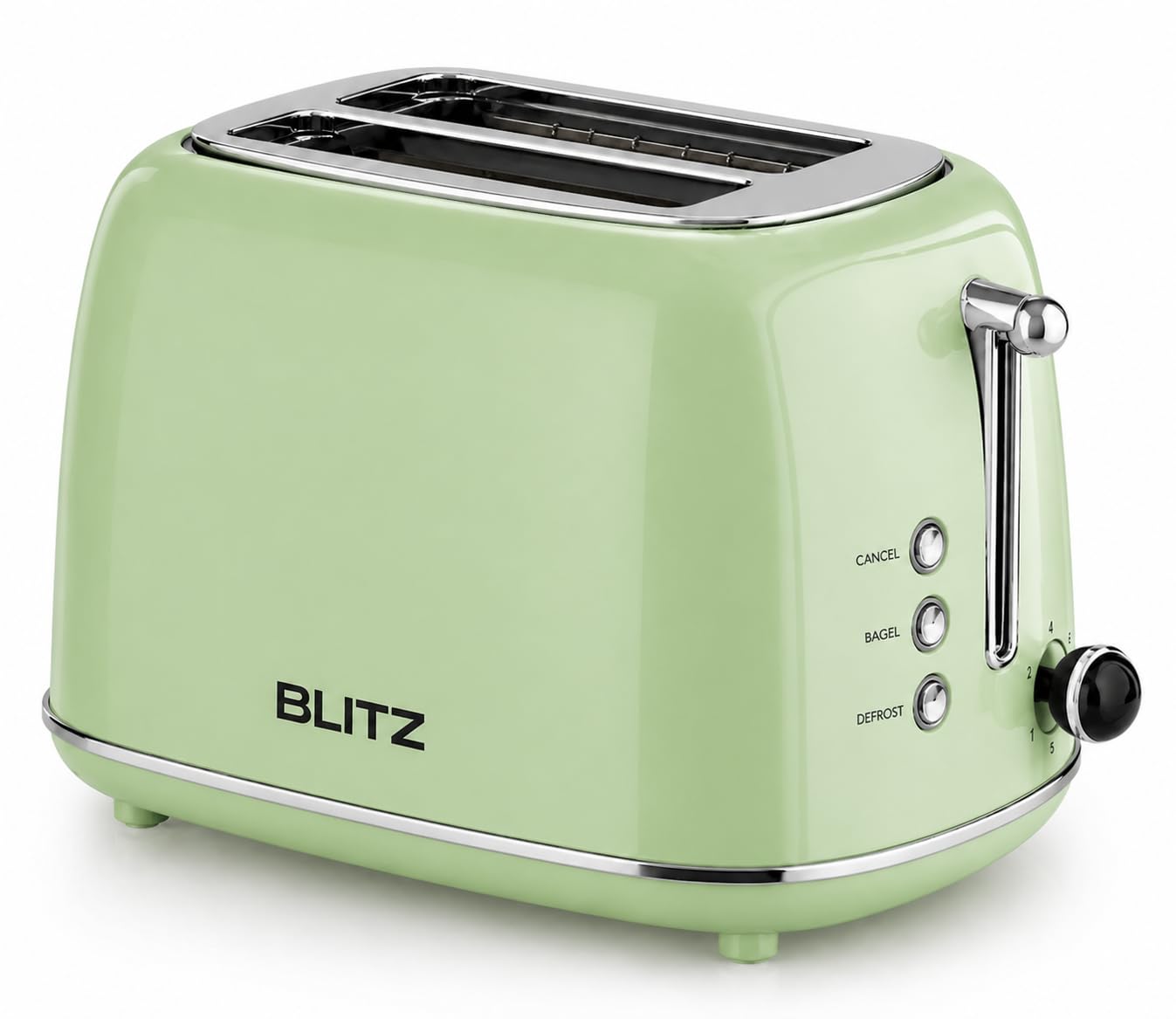 BLITZ Retro 2-Slice Stainless Steel Toaster, Cream Finish – Adjustable 6 Browning Levels, 1.5-Inch Extra-Wide Slots, Bagel/Defrost/Cancel Functions, and Removable Crumb Tray (Retro-Green)