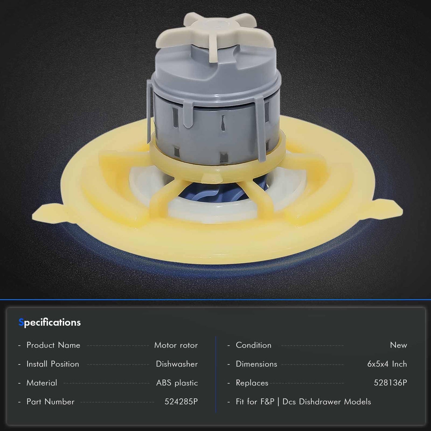 Upgraded 524285P Motor Rotor Assembly PH5 Fit for Fisher & Paykel/DSC Dishwasher DishDrawer Pump, Suits Models DD605, DS605, DD60S, DD60D, DD24S, DD24D, DD224, DDSDF, Replace# 528136P