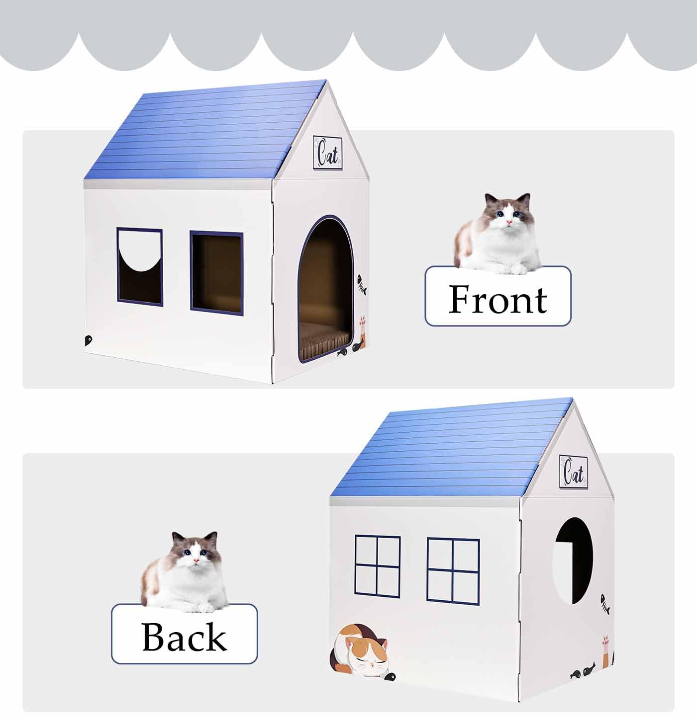 AVXINSOK Cardboard Cat House with Scratcher White Cat House