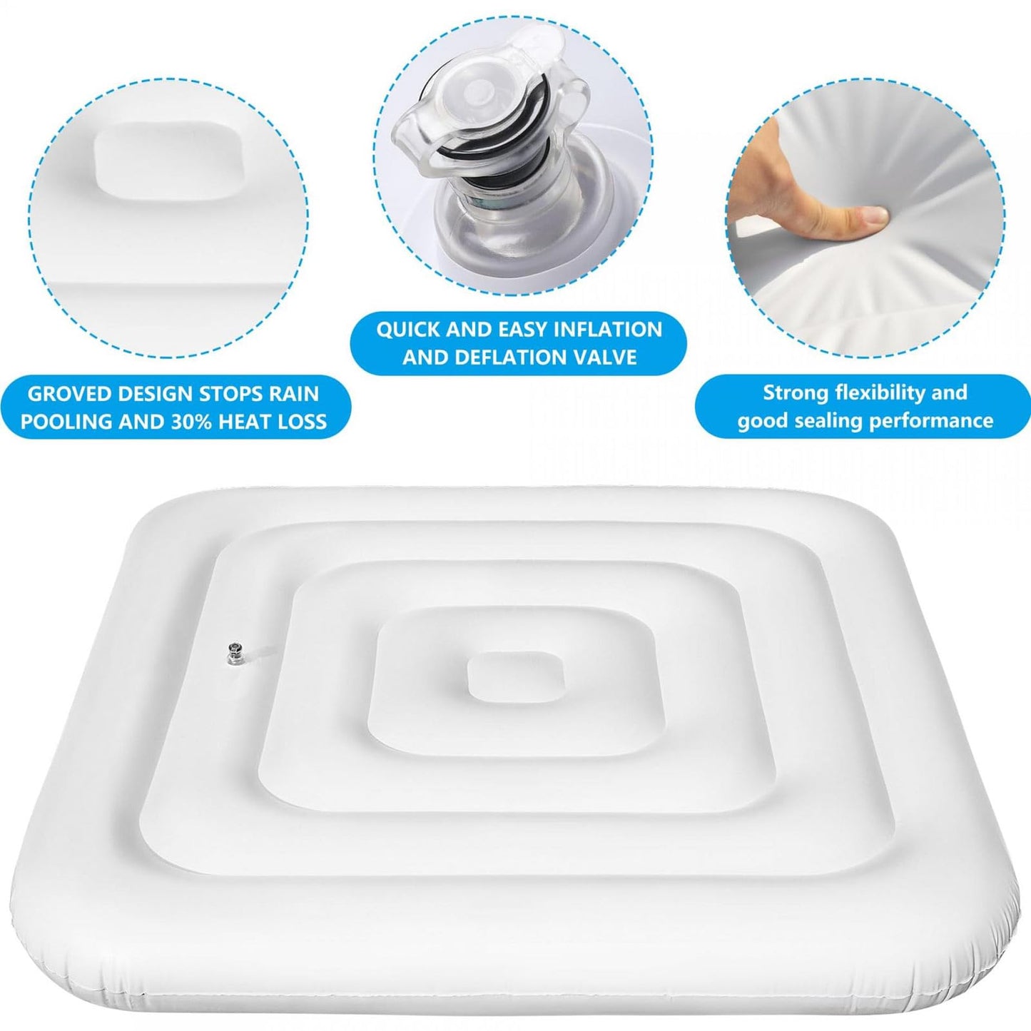 Inflatable Hot Tub Cover, 4.2Ft Square Energy Saving Lid with Dustproof, Rainproof, Insulated, Prevent Freezing, PVC Foldable Protective Cover, for Outdoor