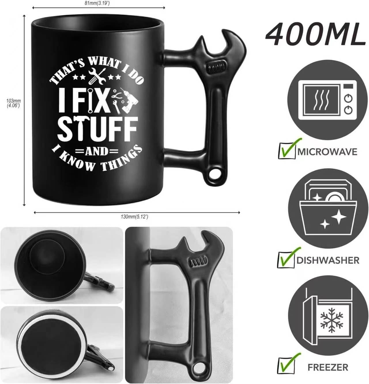 LOZACHE Funny Dad Coffee Mug with Wrench Handle – “that’s What I Do, I Fix Stuff and I Know” Mug for Men, Unique Father’s Day Birthday Graduation Gift for Him Dad Grandpa Husband Mechanic