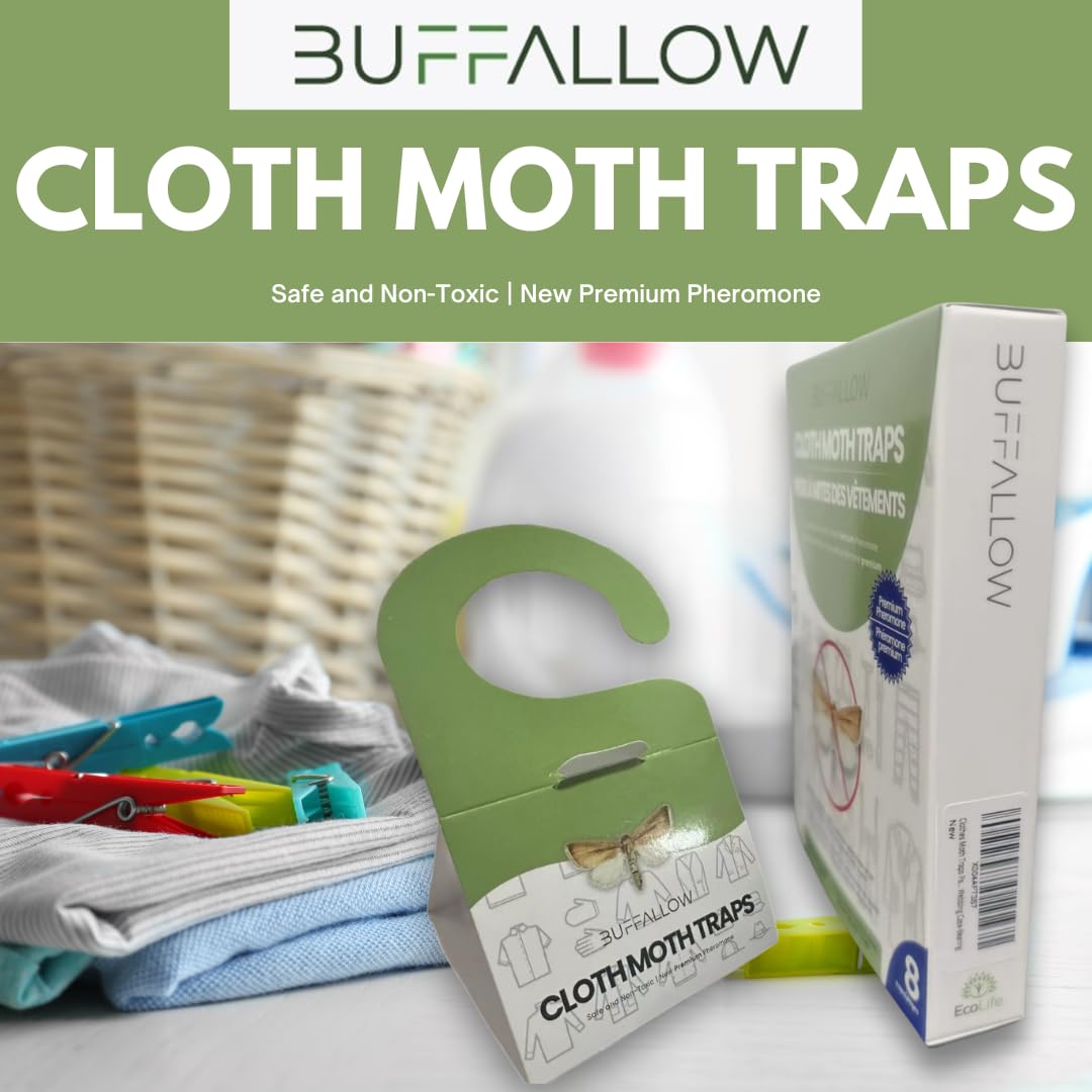 8 Pack Clothes Moth Traps | Child and Pet Safe | Protect Clothes, Sweaters, Wool, Carpet | Adhesive Traps for Fabric Moths