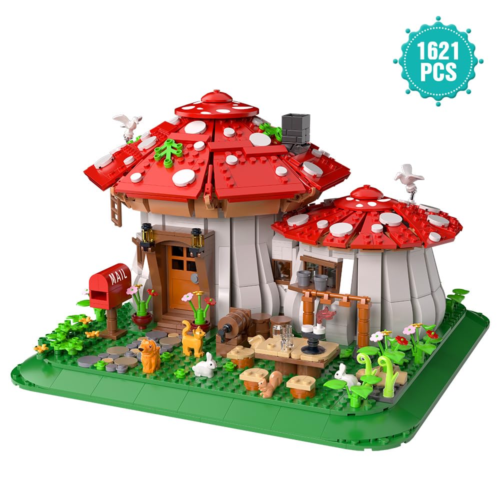 Mushroom House Building Blocks Set - Unique Design Creative Building Toy for Adults and Teens Mini Brick