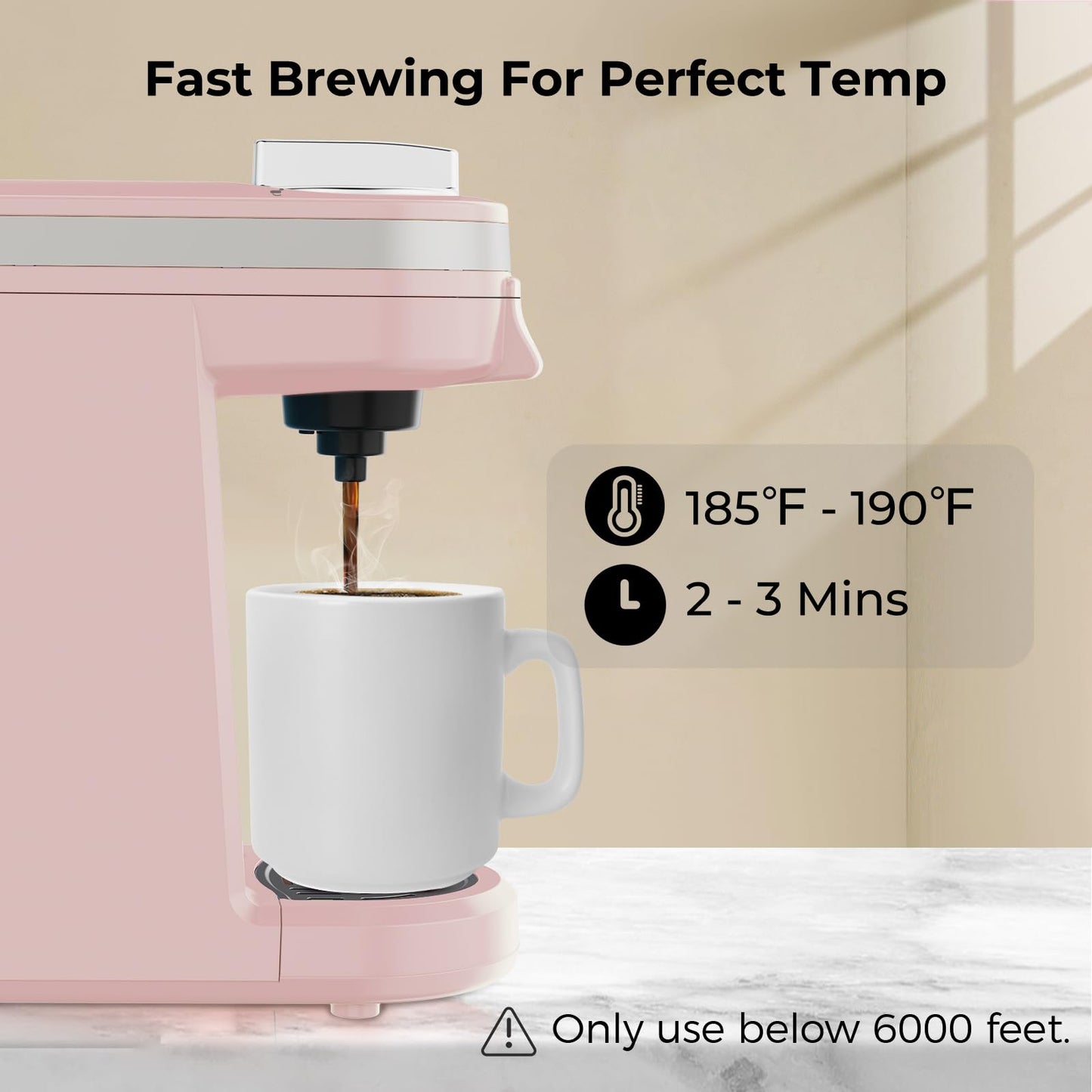 CHULUX Single Serve Coffee Maker, K Cup Coffee Machine for Single Cup Capsule with 12 Ounce Reservoir, Pink