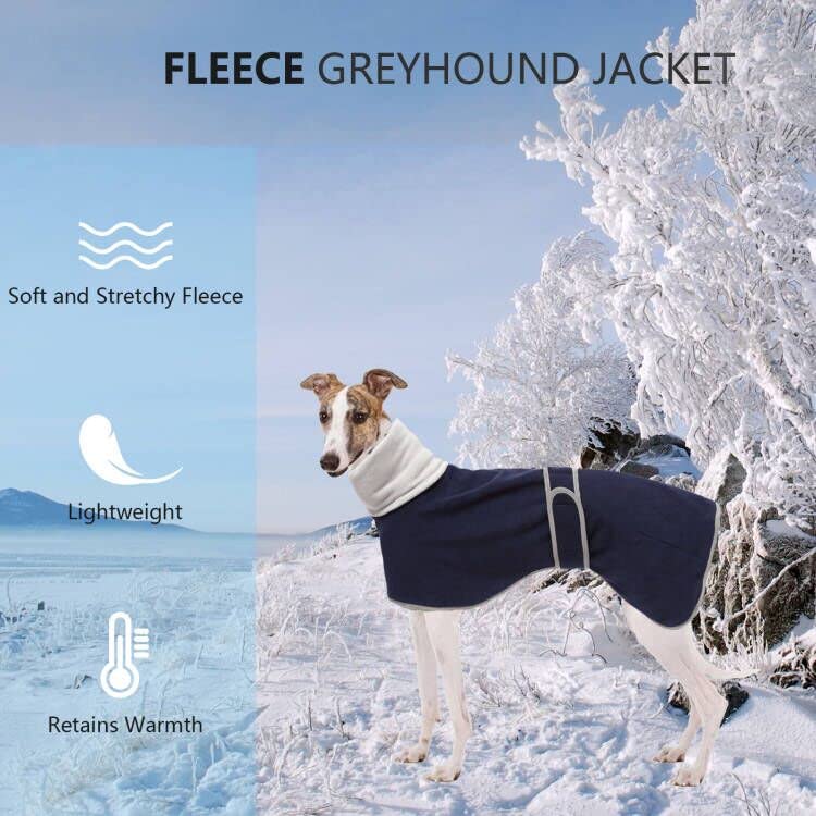 Greyhound Cosy Fleece Jumper, Dog Winter Coat with Warm Fleece Lining, Outdoor Dog Apparel with Adjustable Bands for Medium, Large Dog 608 -Blue-M